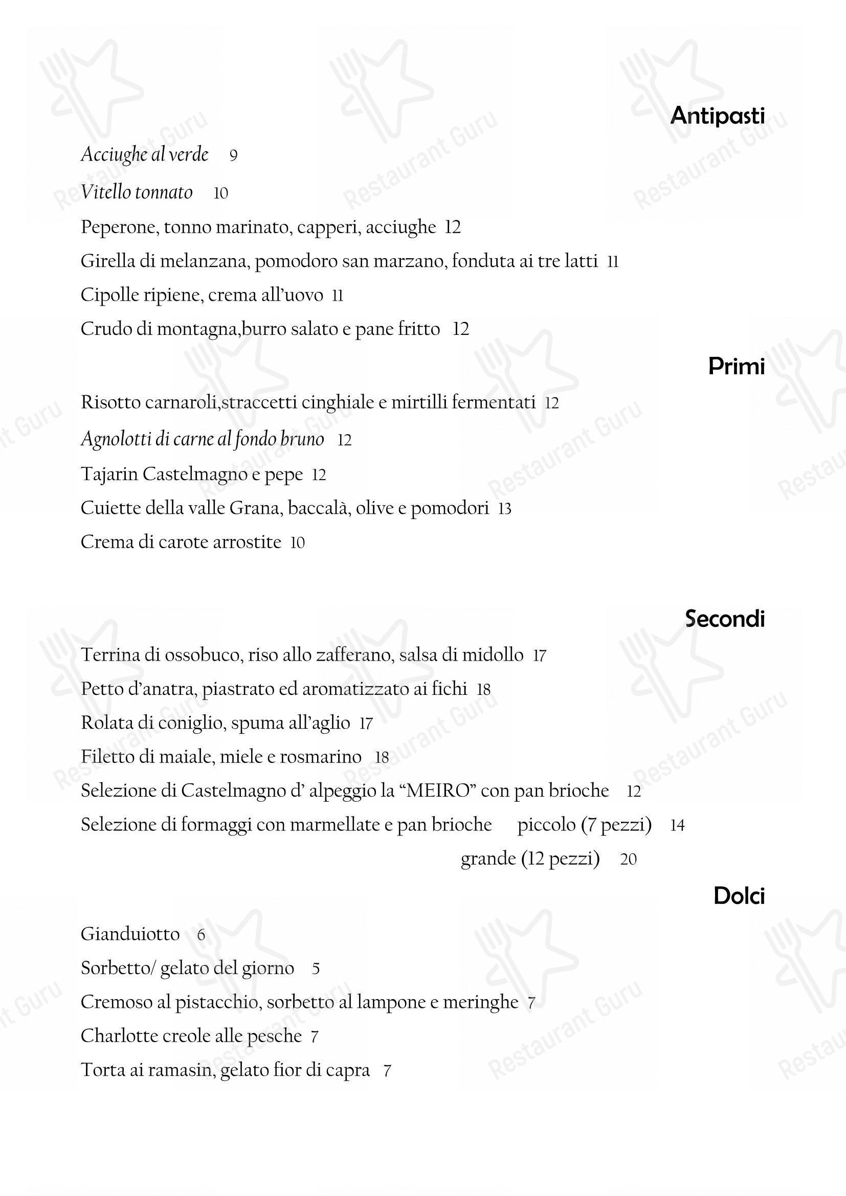 Menu per Il Nuovo Zuavo ristorante