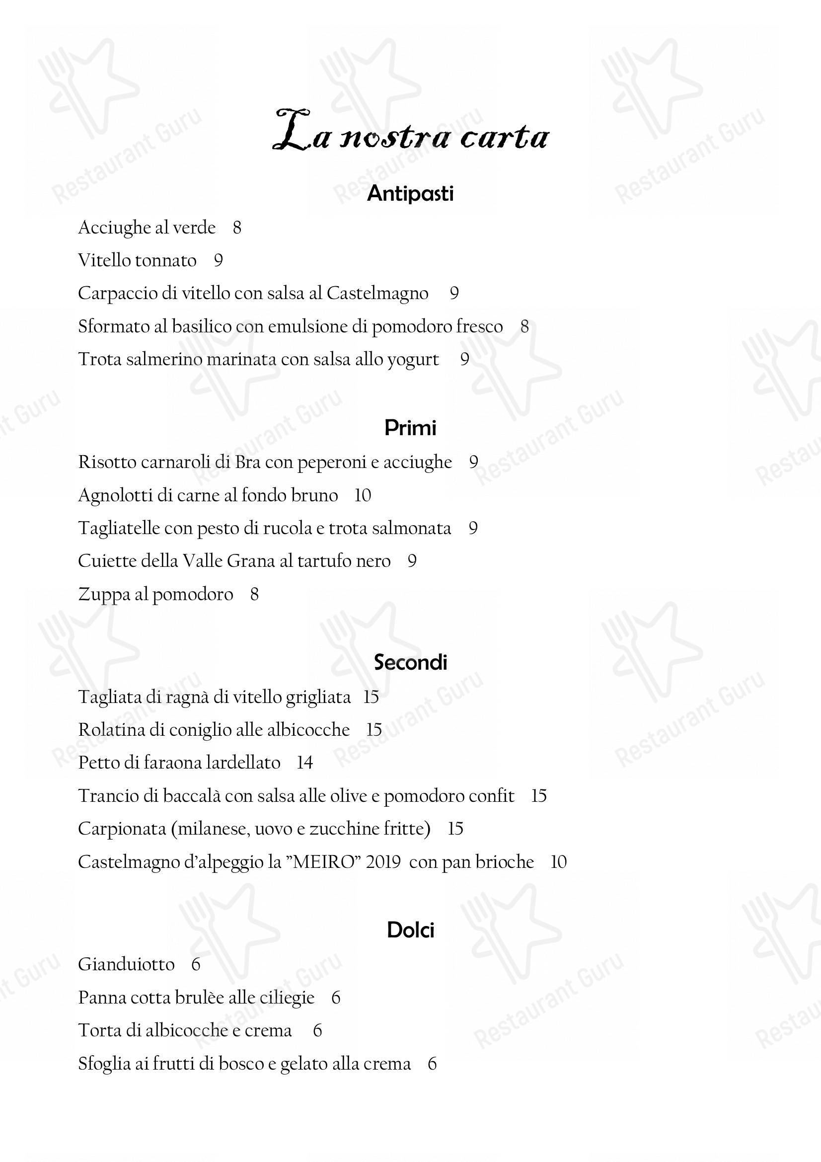 Food Menu per Il Nuovo Zuavo ristorante