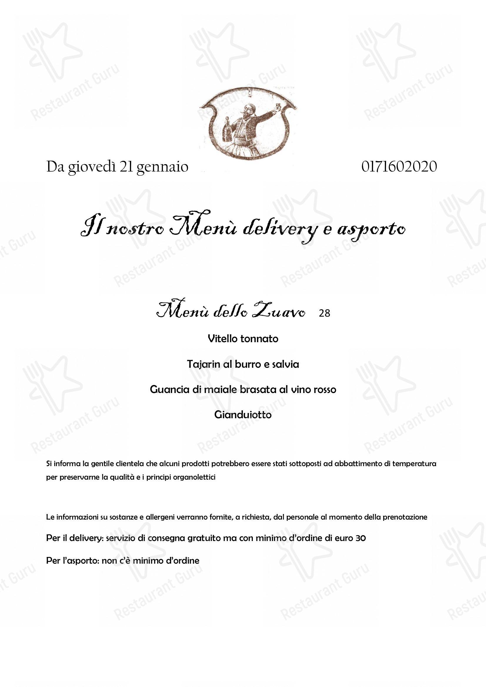Il Nuovo Zuavo in Cuneo - Take out menu