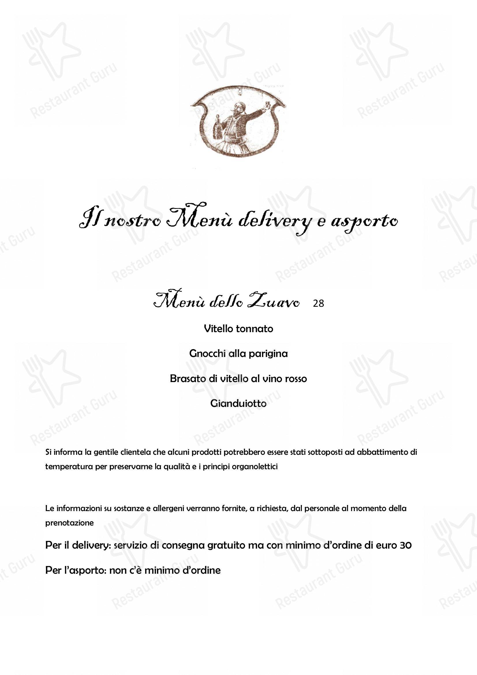 Menu prices per Il Nuovo Zuavo ristorante
