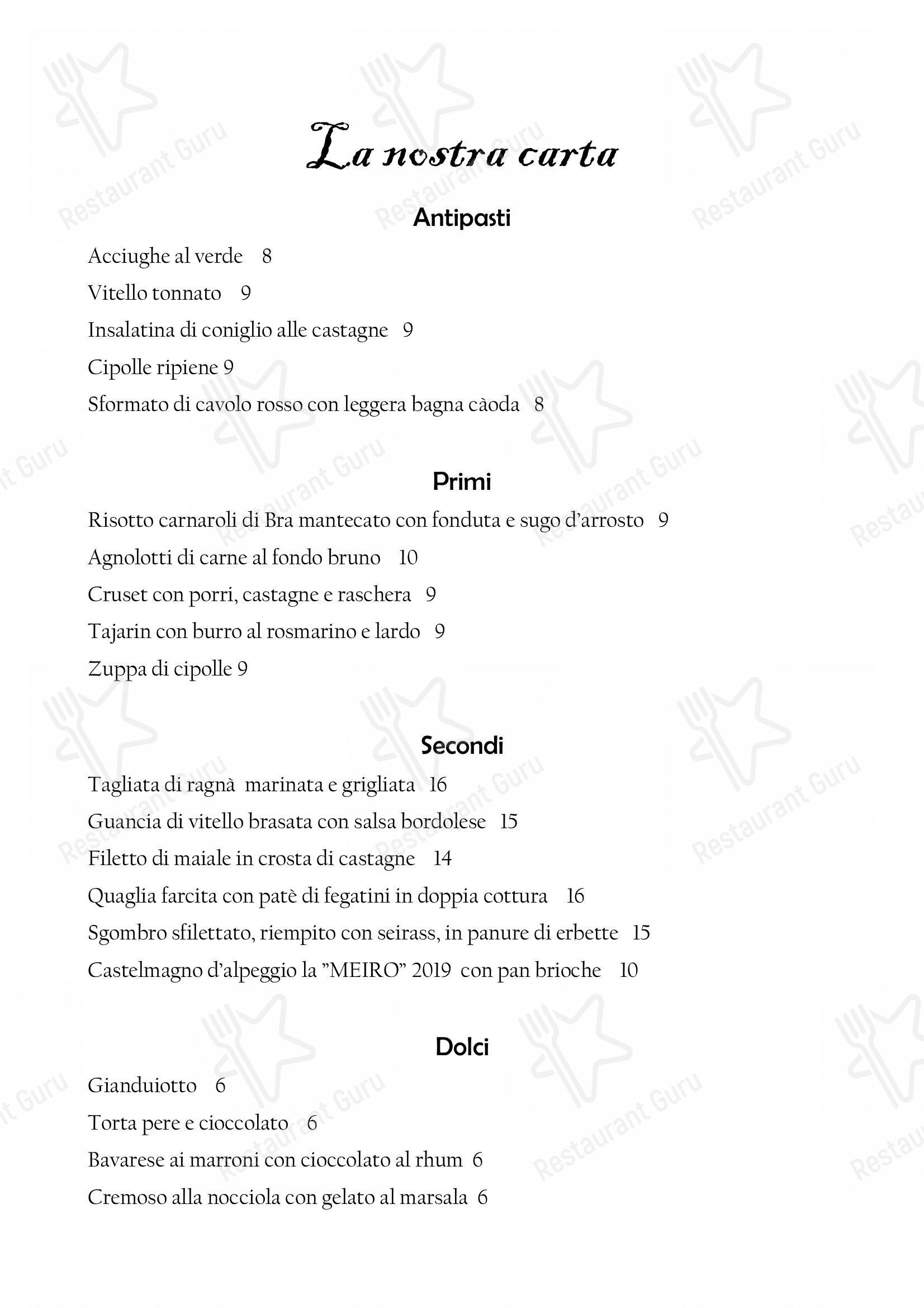 Menu di Il Nuovo Zuavo - Sunday Lunch Sample Menu