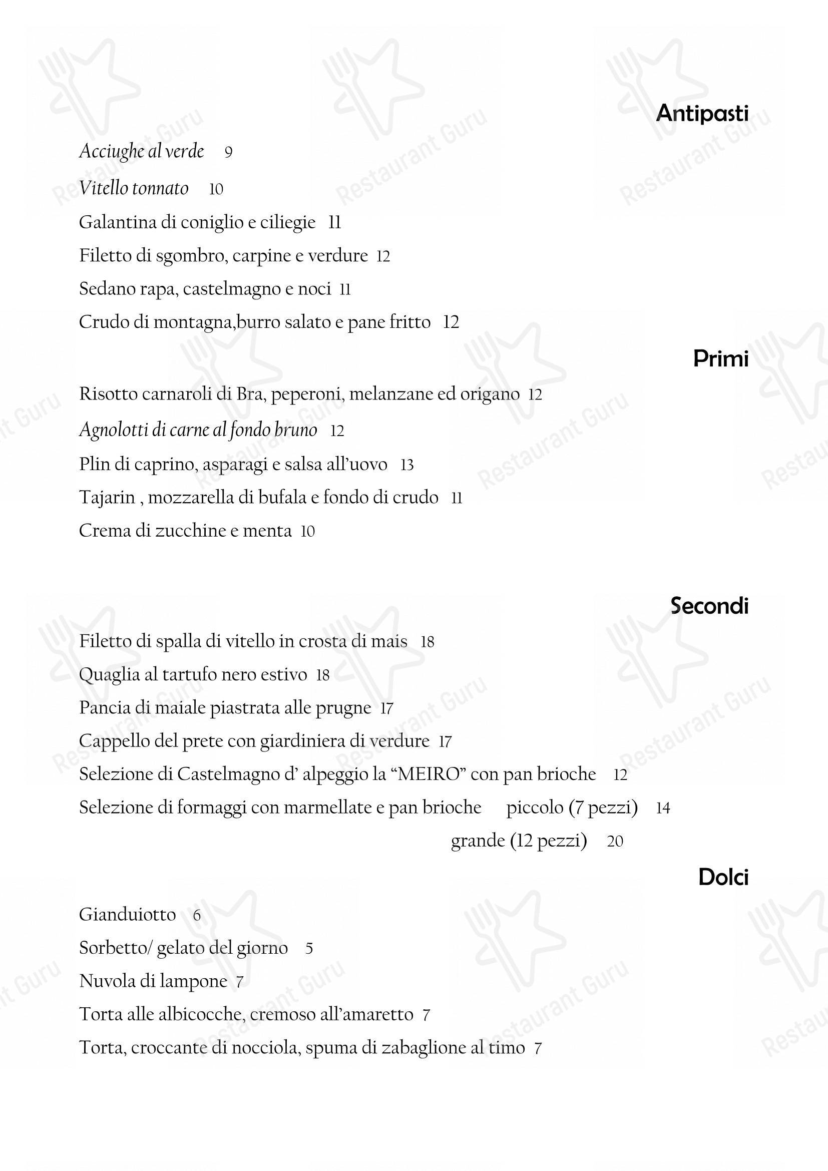 Dinner Menu per Il Nuovo Zuavo ristorante