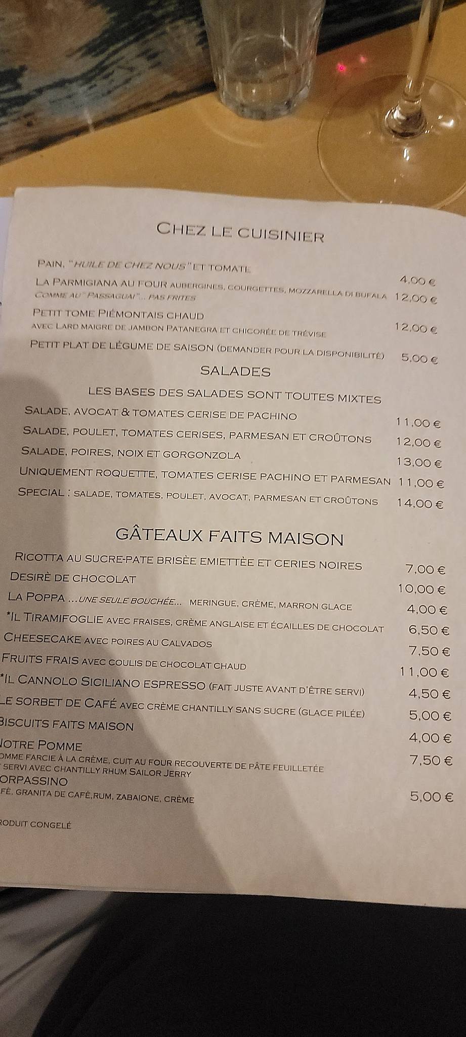 Menu di Il Sorpasso 