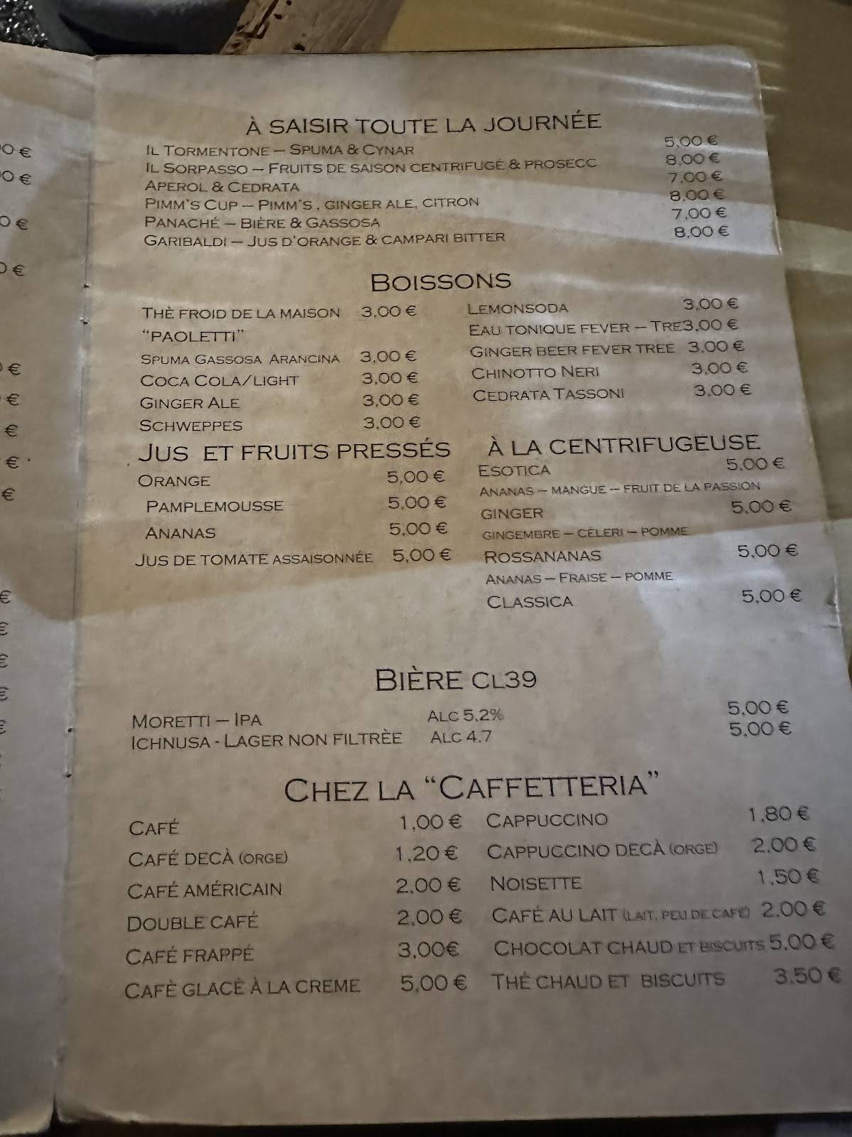 Menu di Il Sorpasso 