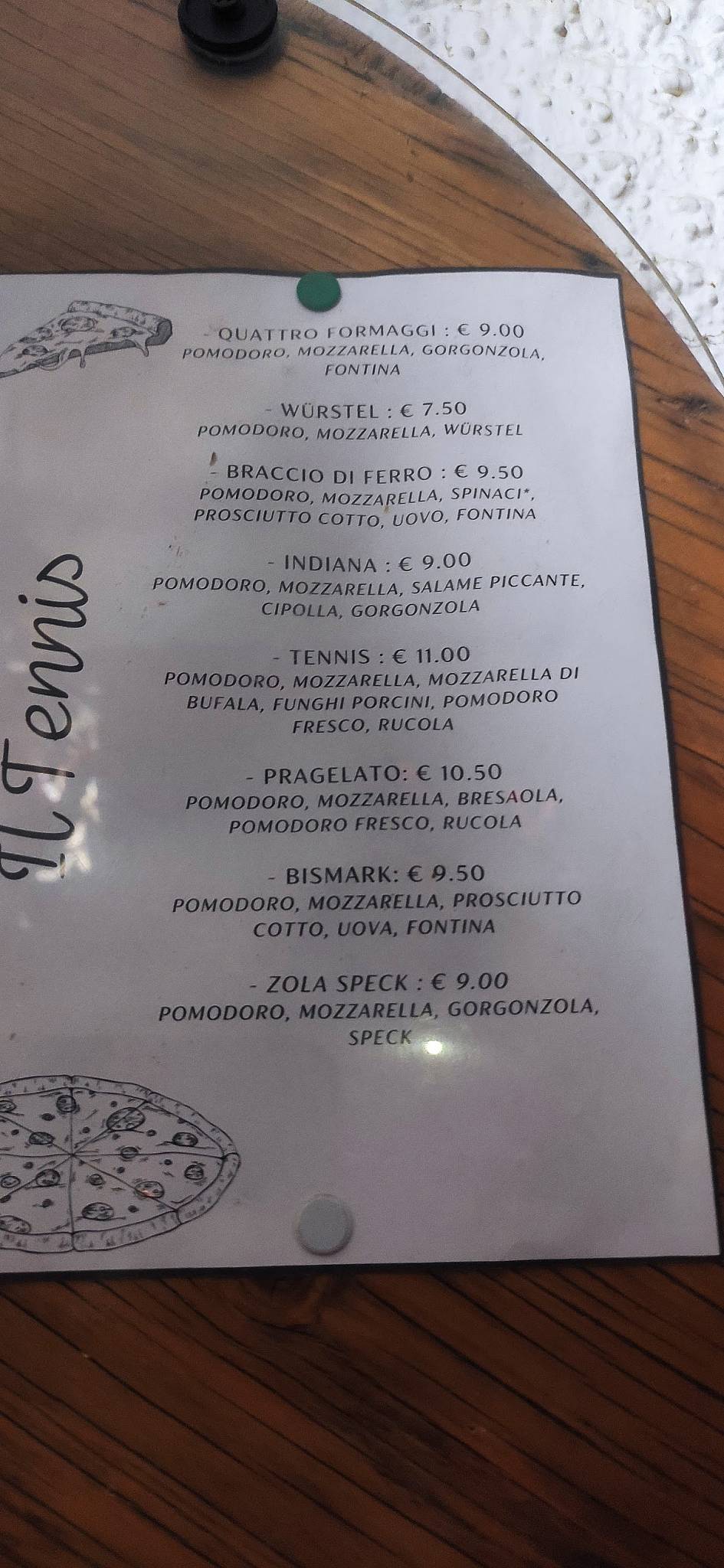 Menu di Il Tennis 