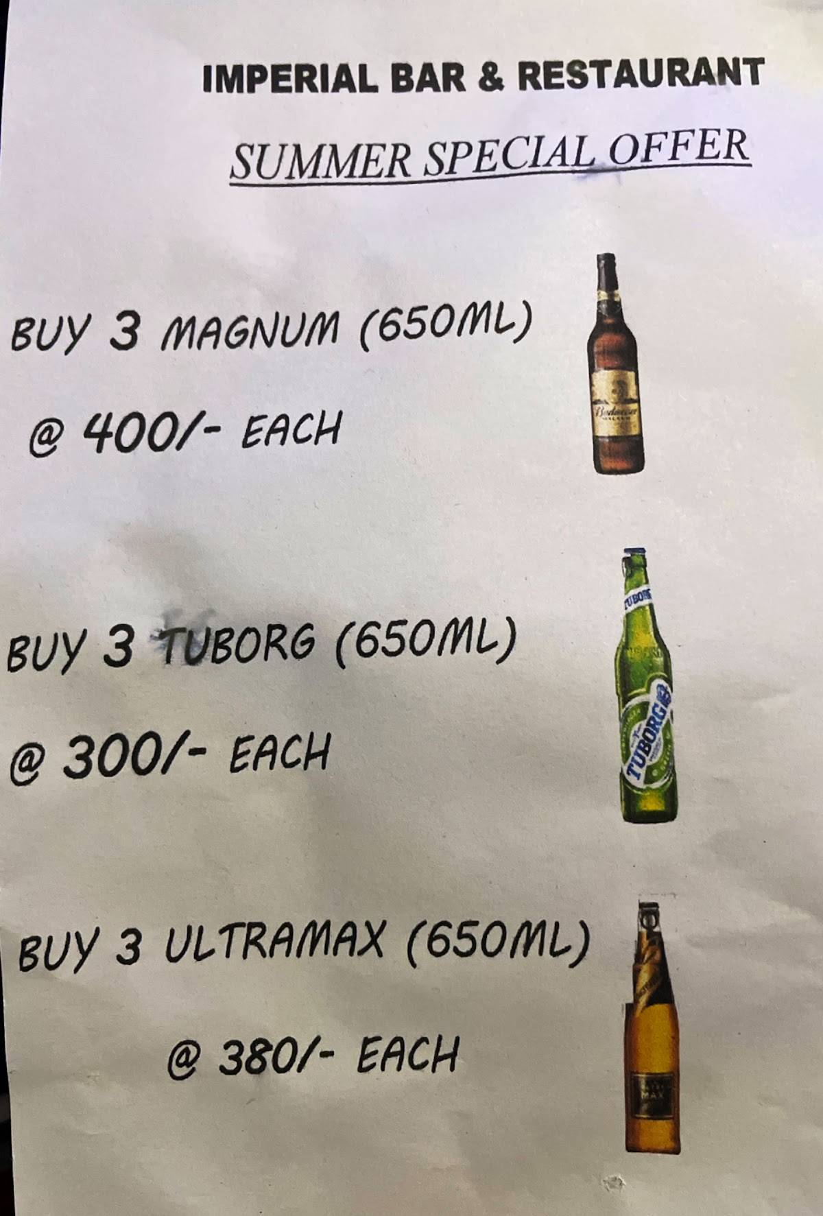 Imperial Bar & Restaurant menu