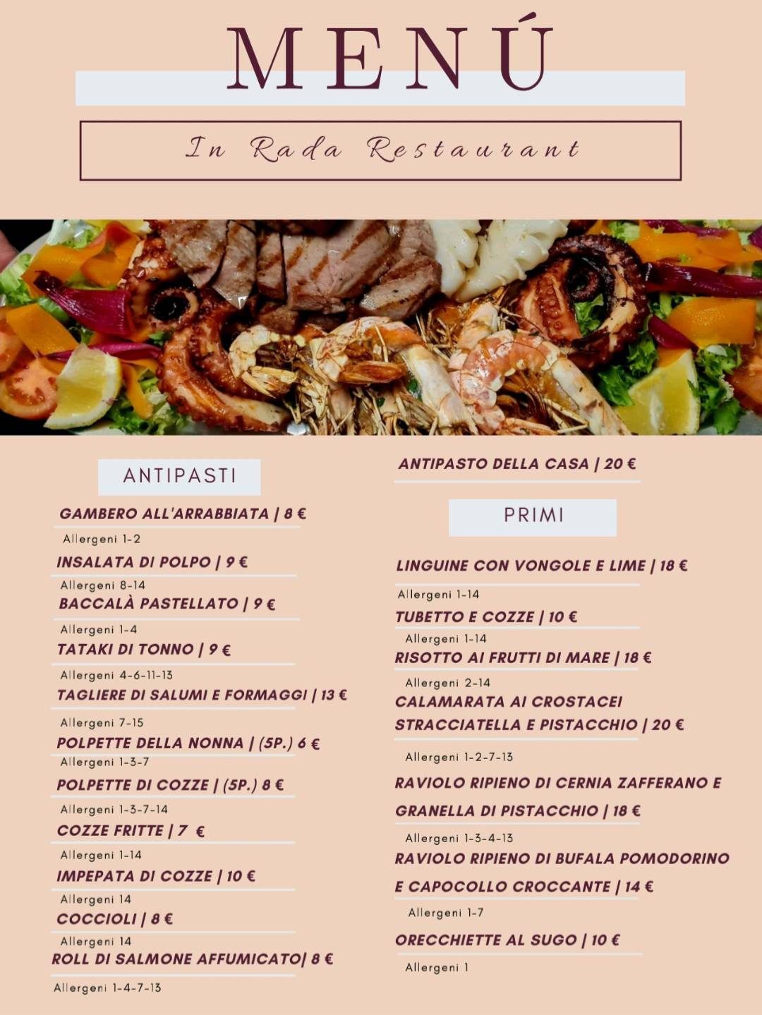 Menu di In Rada 