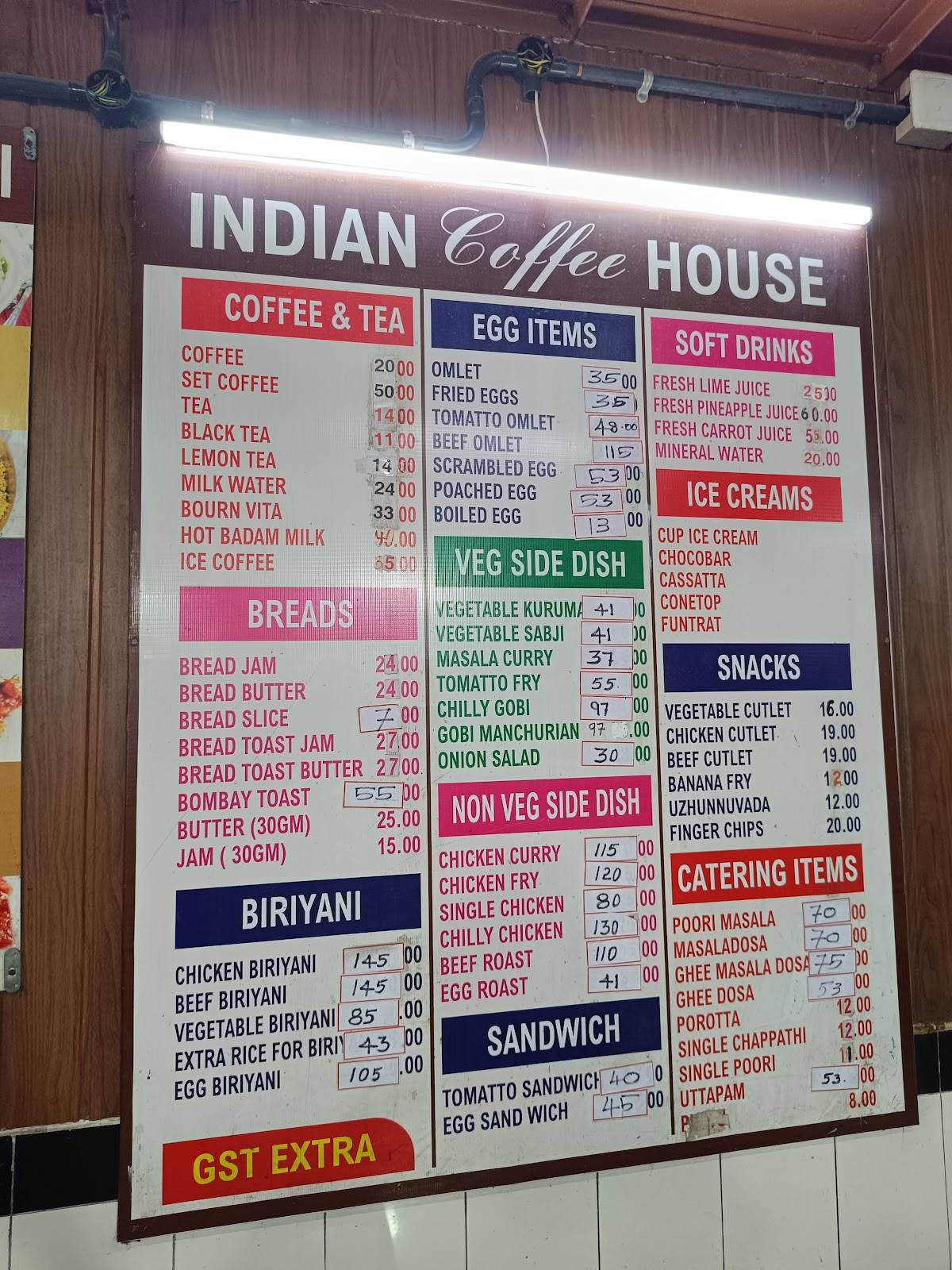 Indian Coffee House menu