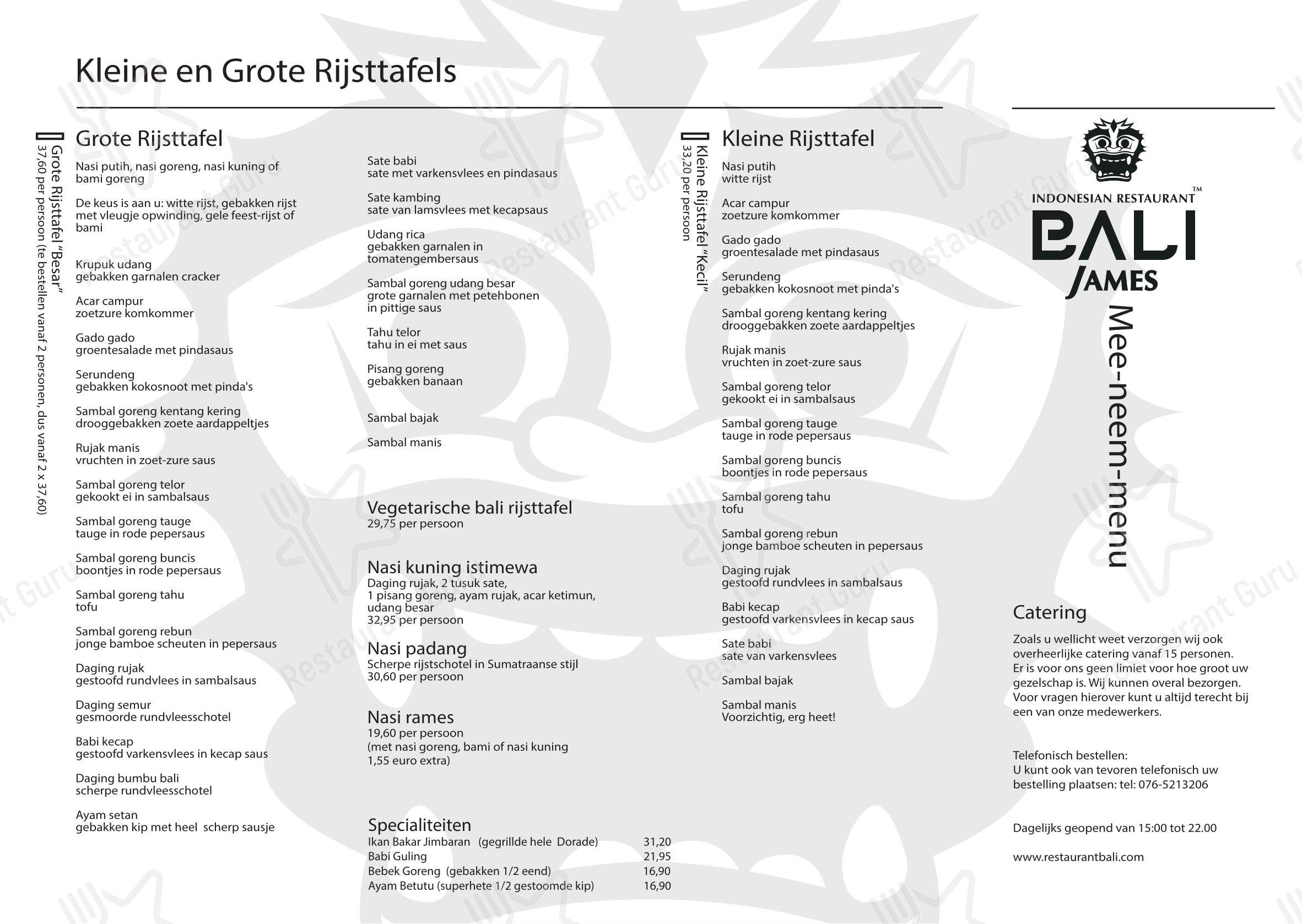 Menu pour Indonesian Restaurant Bali James - Menu