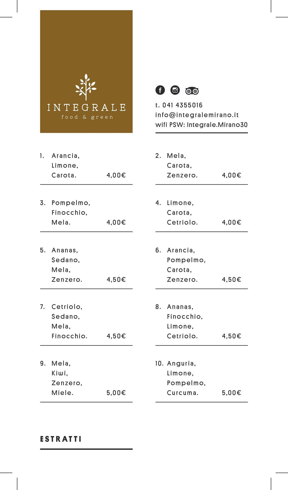 Menu di Integrale - Food & Green 