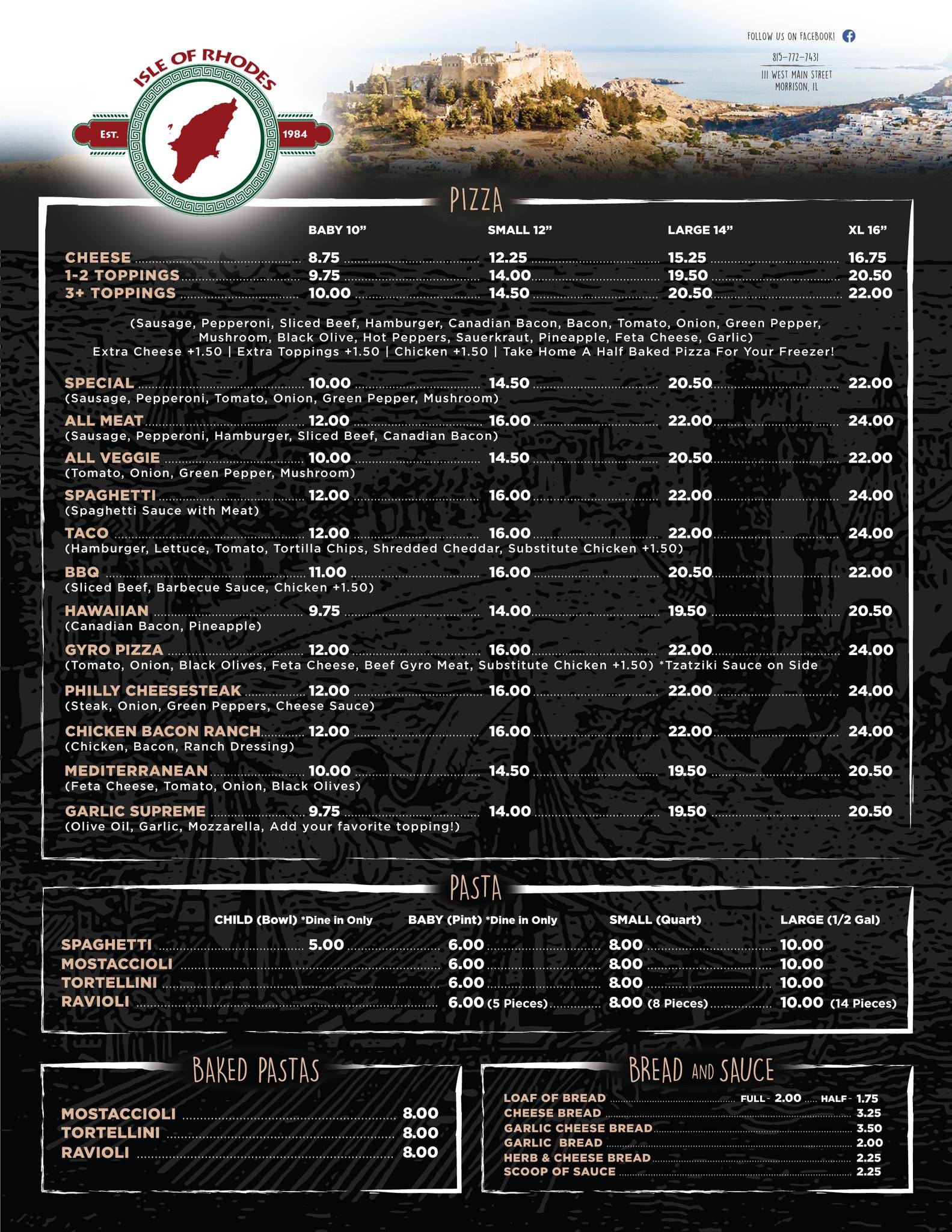 Menu at Isle of Rhodes restaurant, Morrison, 111 W Main St