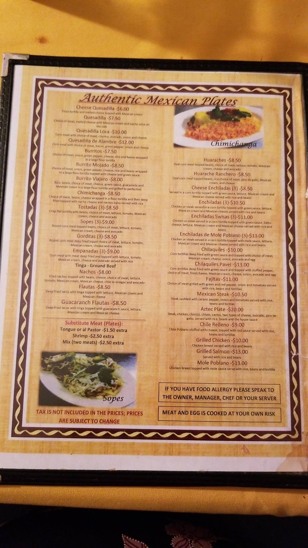 Menu at Italo's restaurant, Scranton