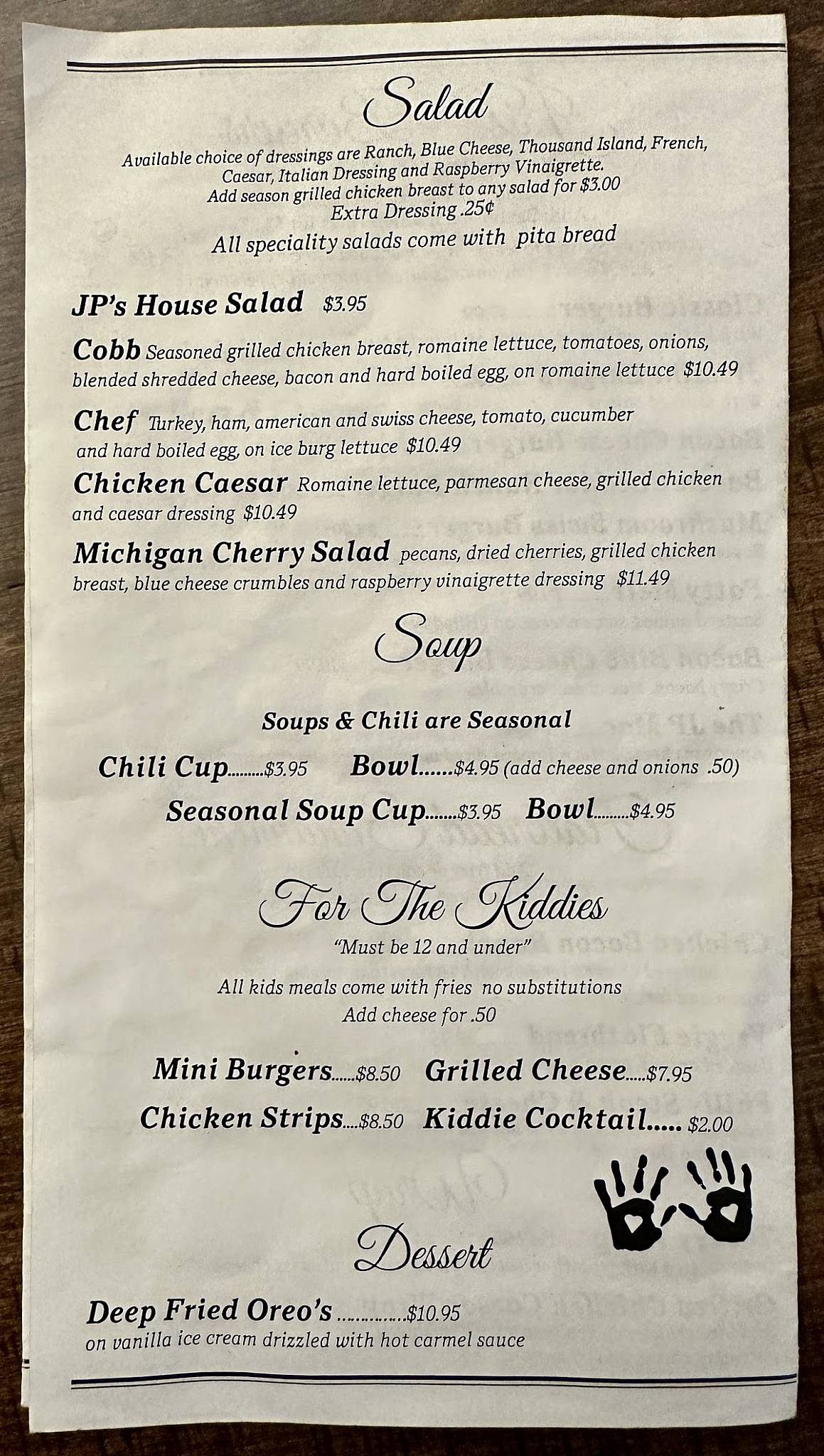 Menu at JP McGuire's Bar and Restaurant, Taylor