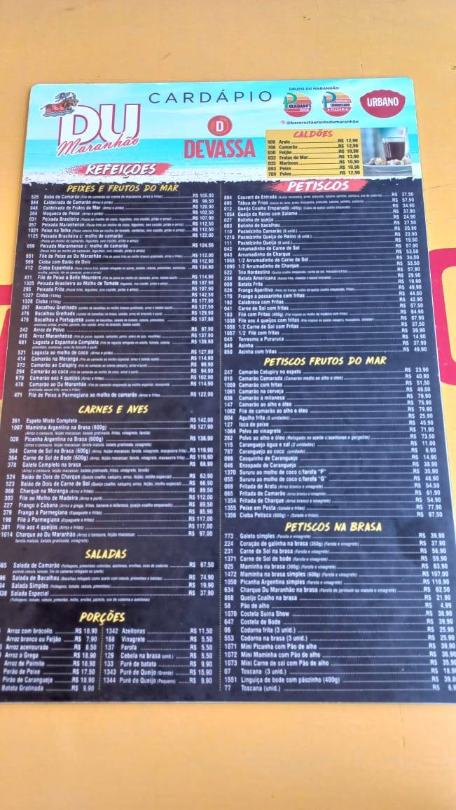 Restaurante Du Maranhão cardápio