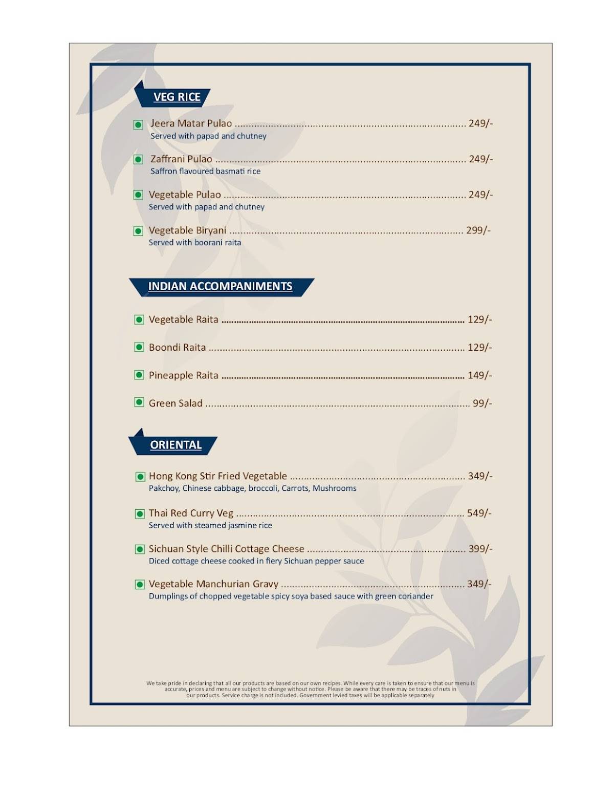 LASA Bistro Pure Veg Restaurant in Jaipur menu