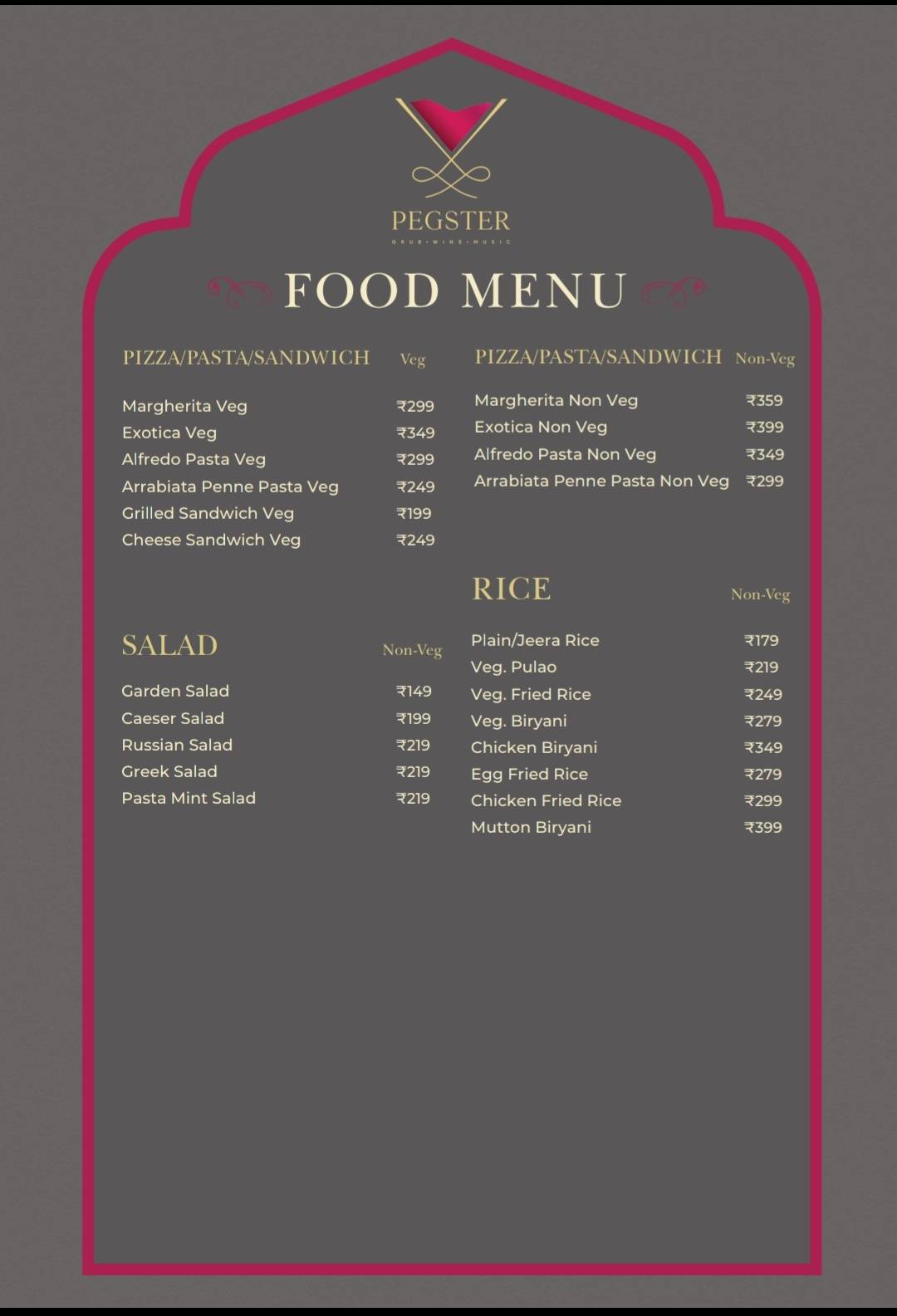 Pegster menu