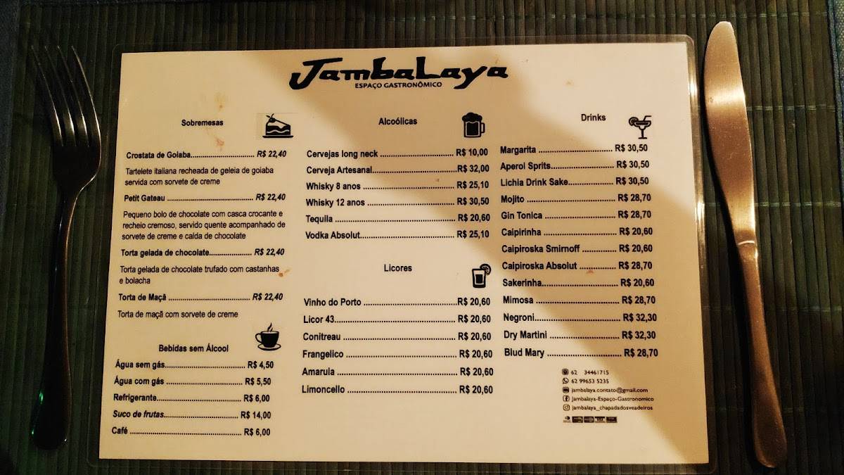 Jambalaya Espaço Gastronômico cardápio