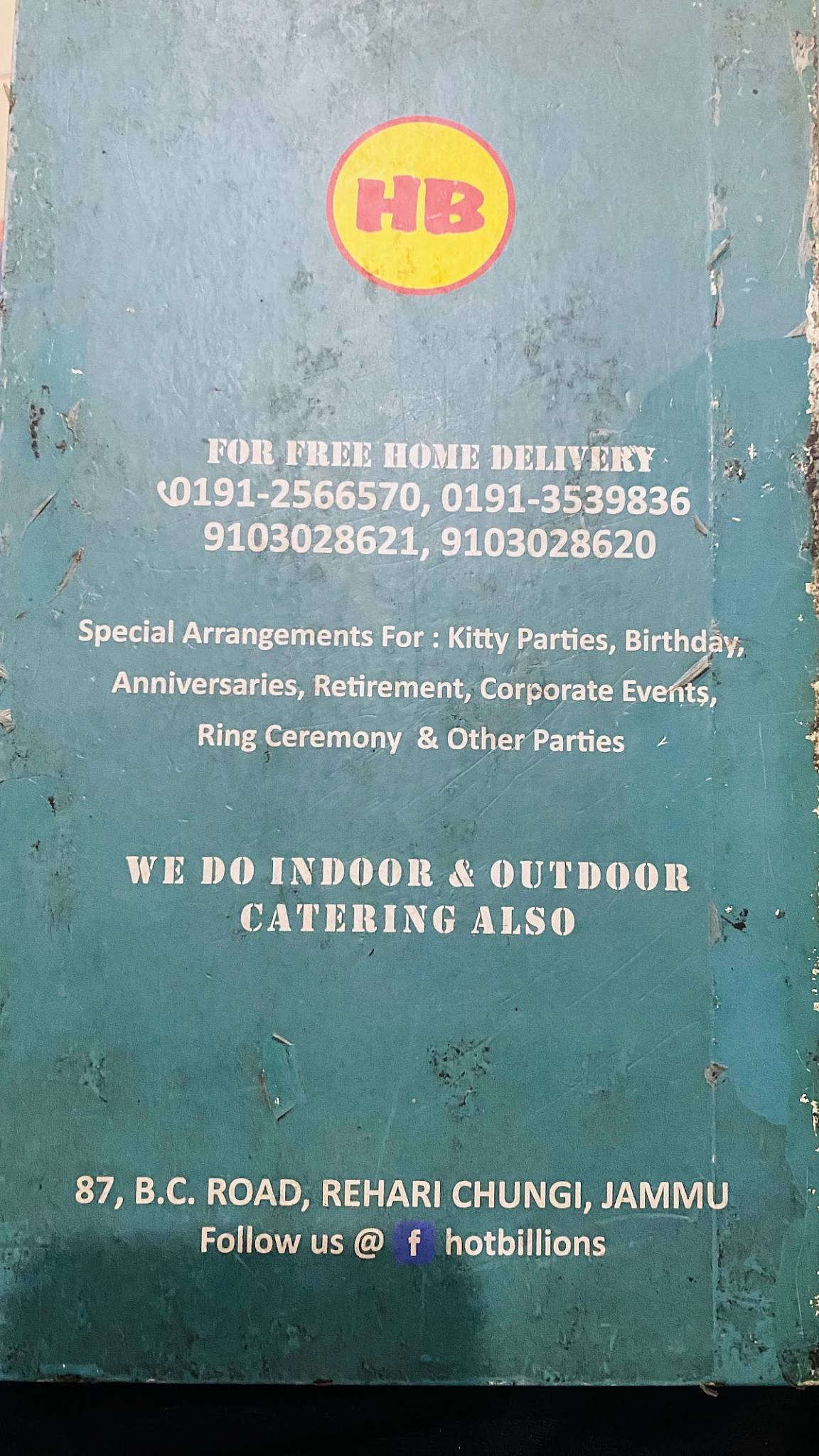 Hot Billions menu