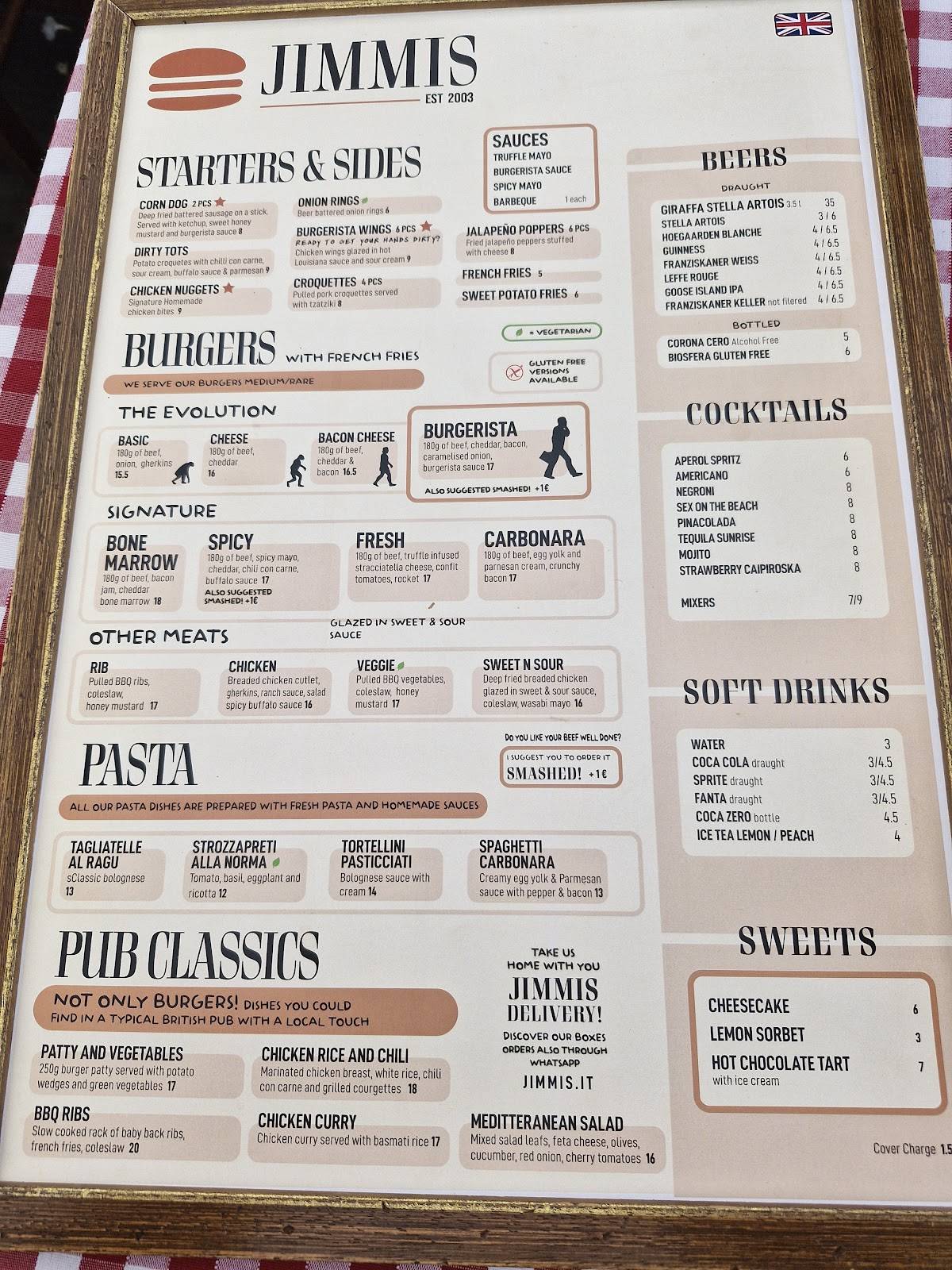 Menu di Jimmis Burger 