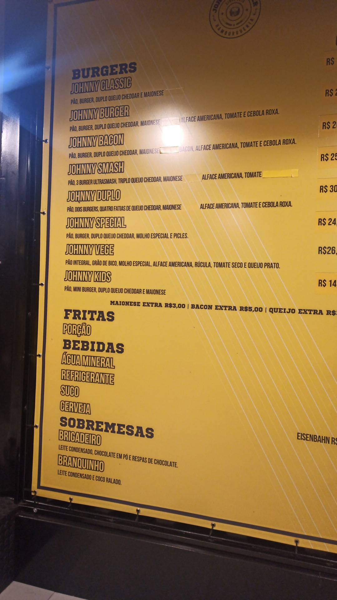 Johnny Burger cardápio