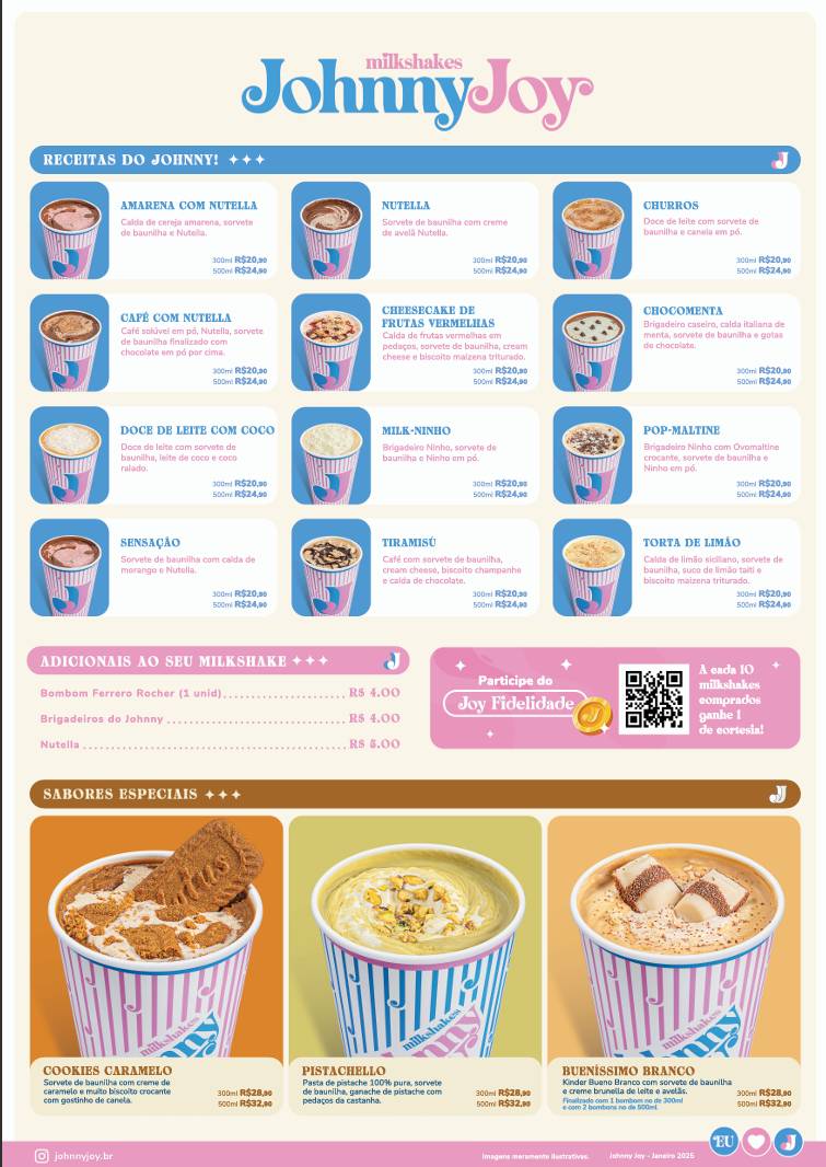 Menu em Johnny Joy Milkshakes - BarraShopping, Rio de Janeiro, Barra ...