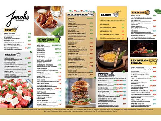 Jonah's Bistro, Besant Nagar menu