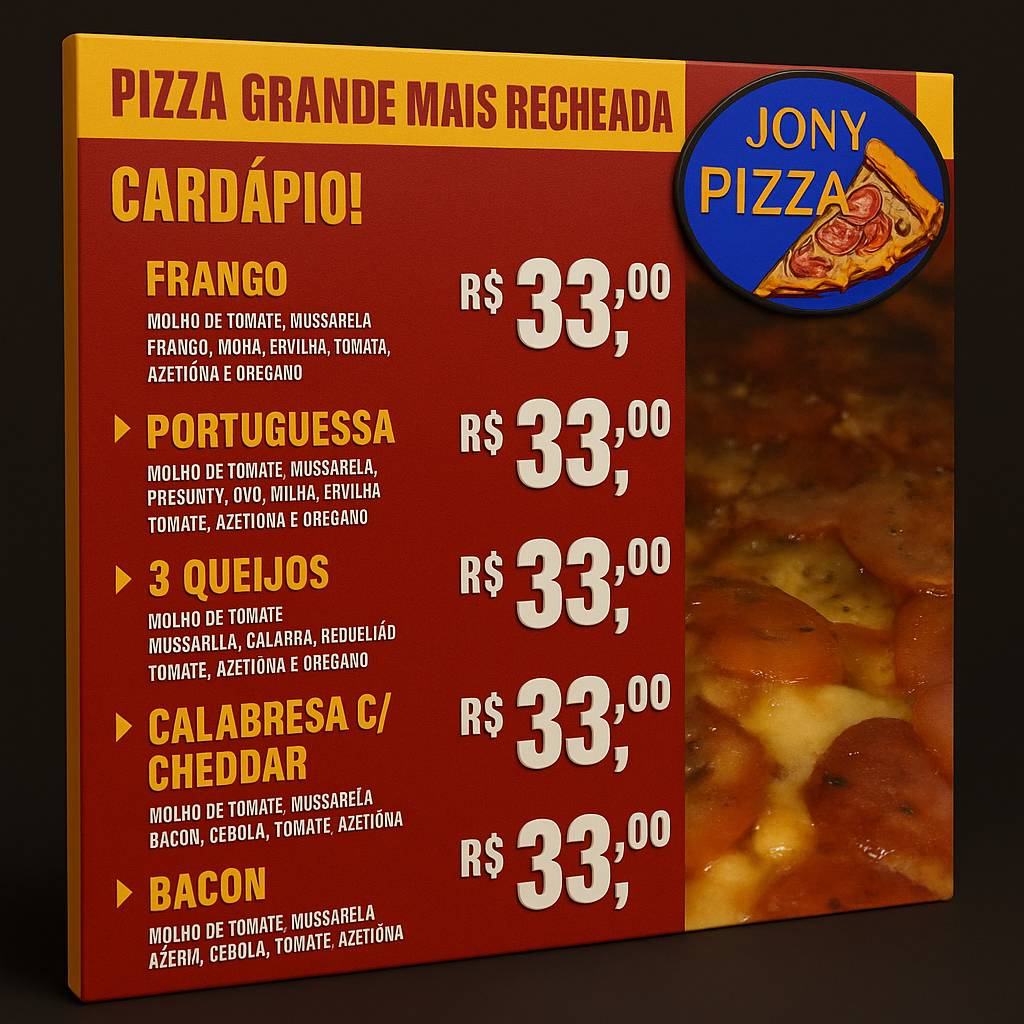 Jony pizza cardápio