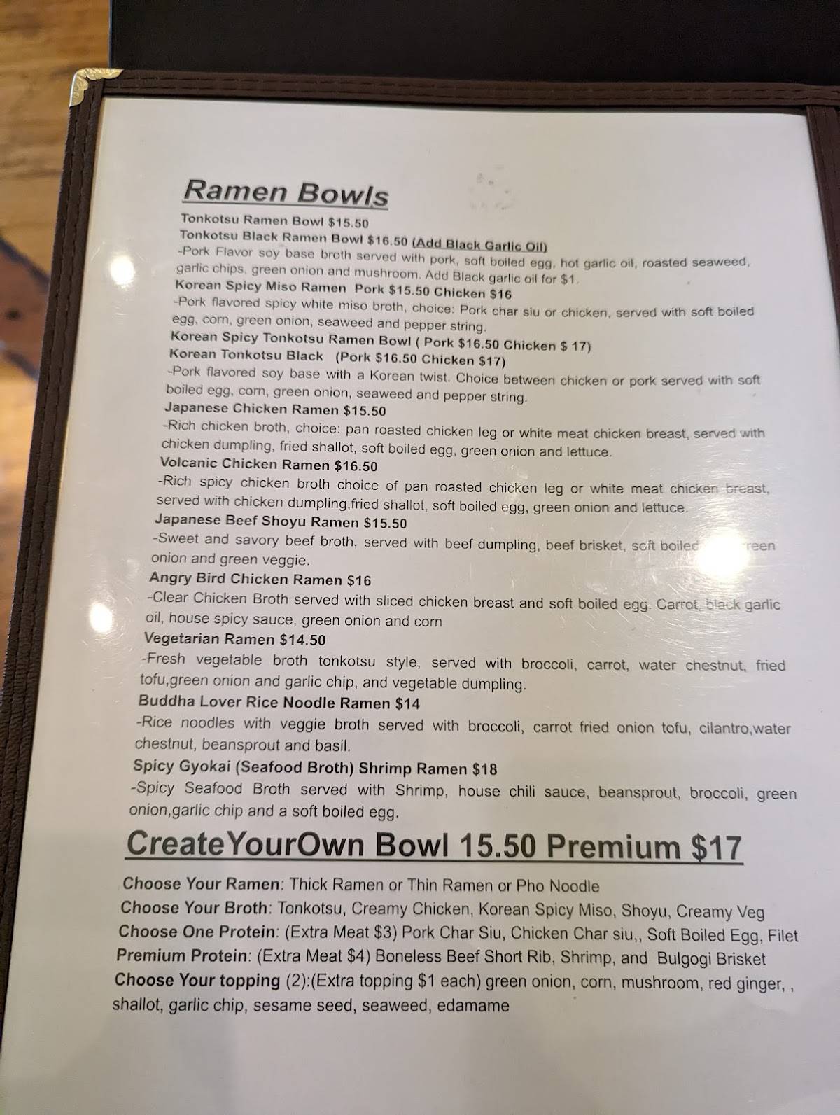 Journey Ramen menu