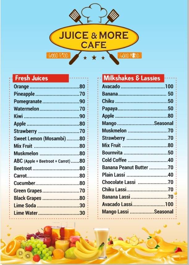Juice & More Cafe menu