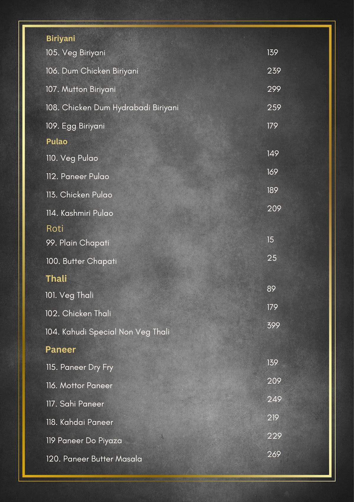KAHUDI CAFE CUM RESTAURANT menu