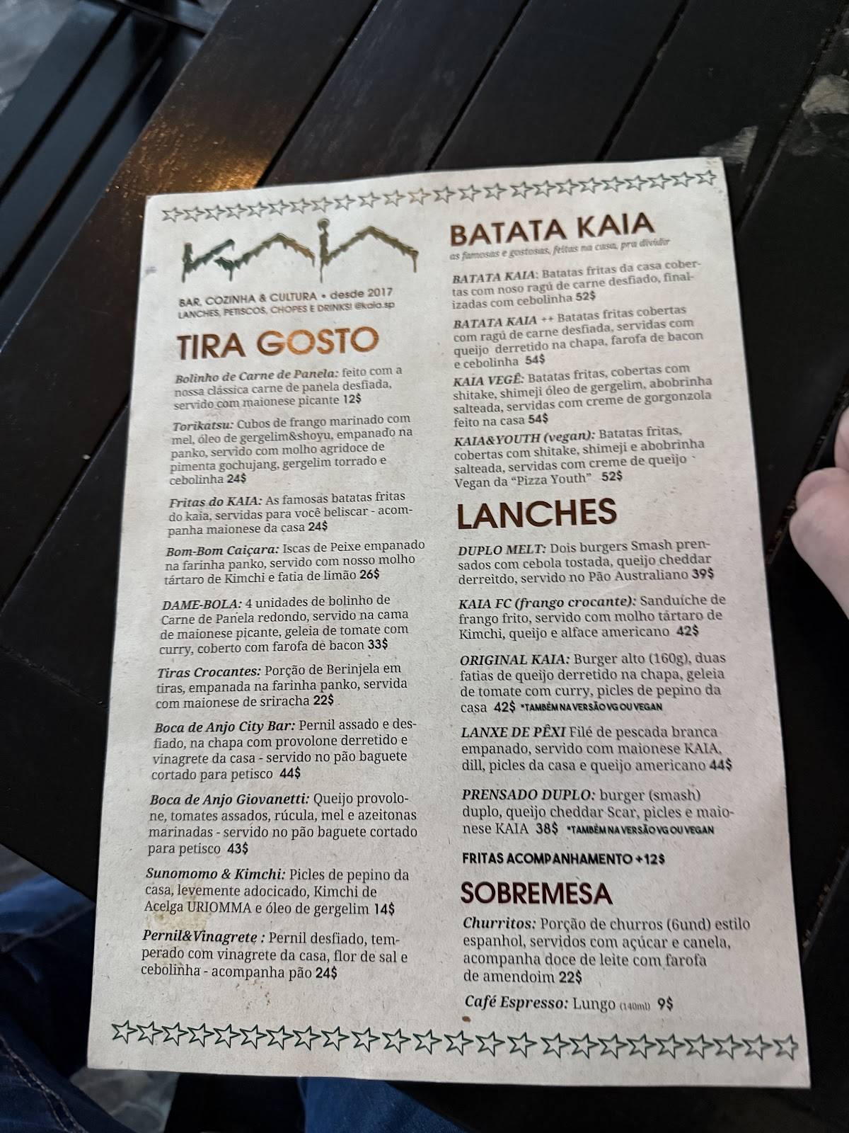 KAIA Bar & Cozinha cardápio