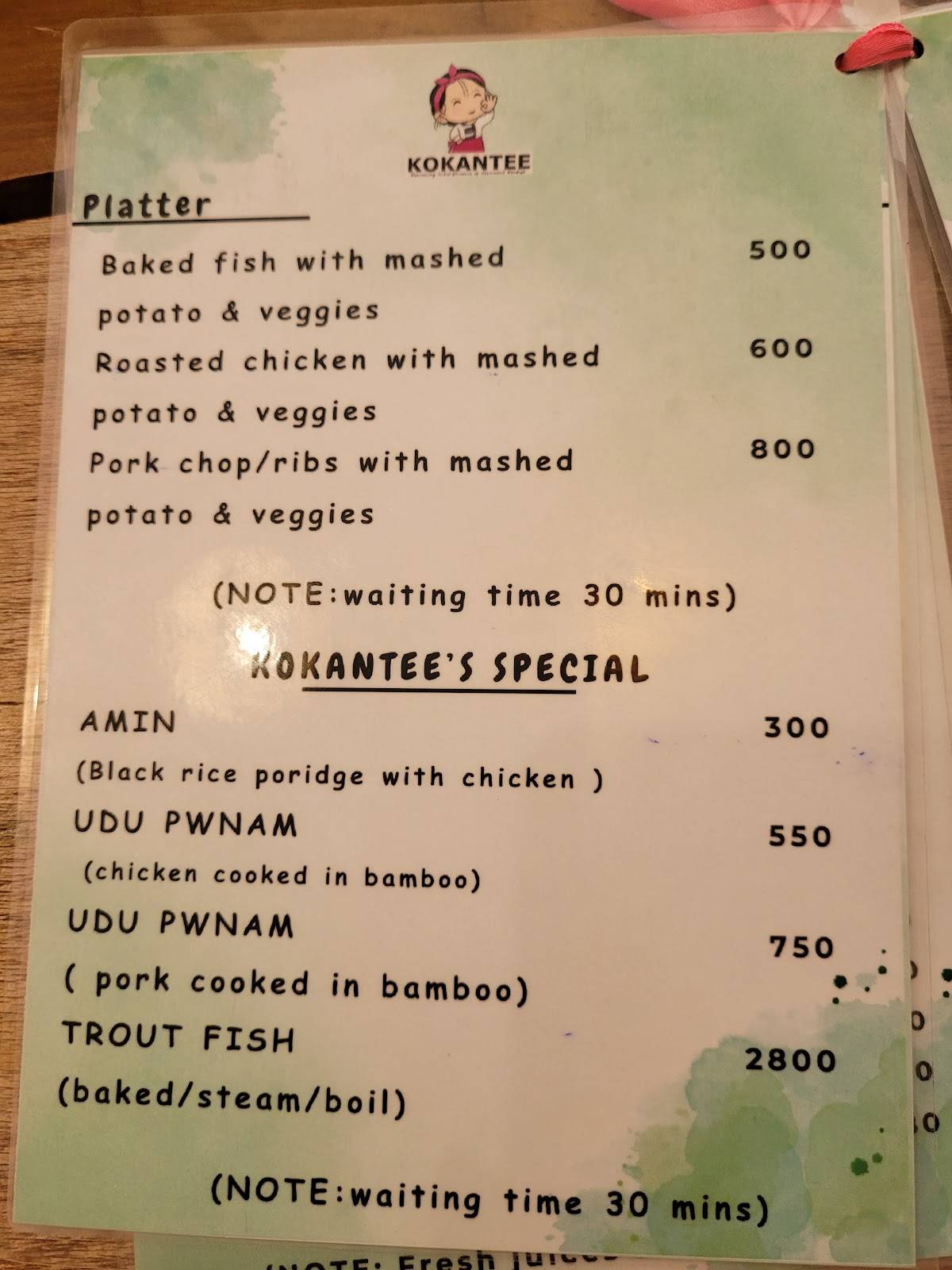 KOKANTEE menu