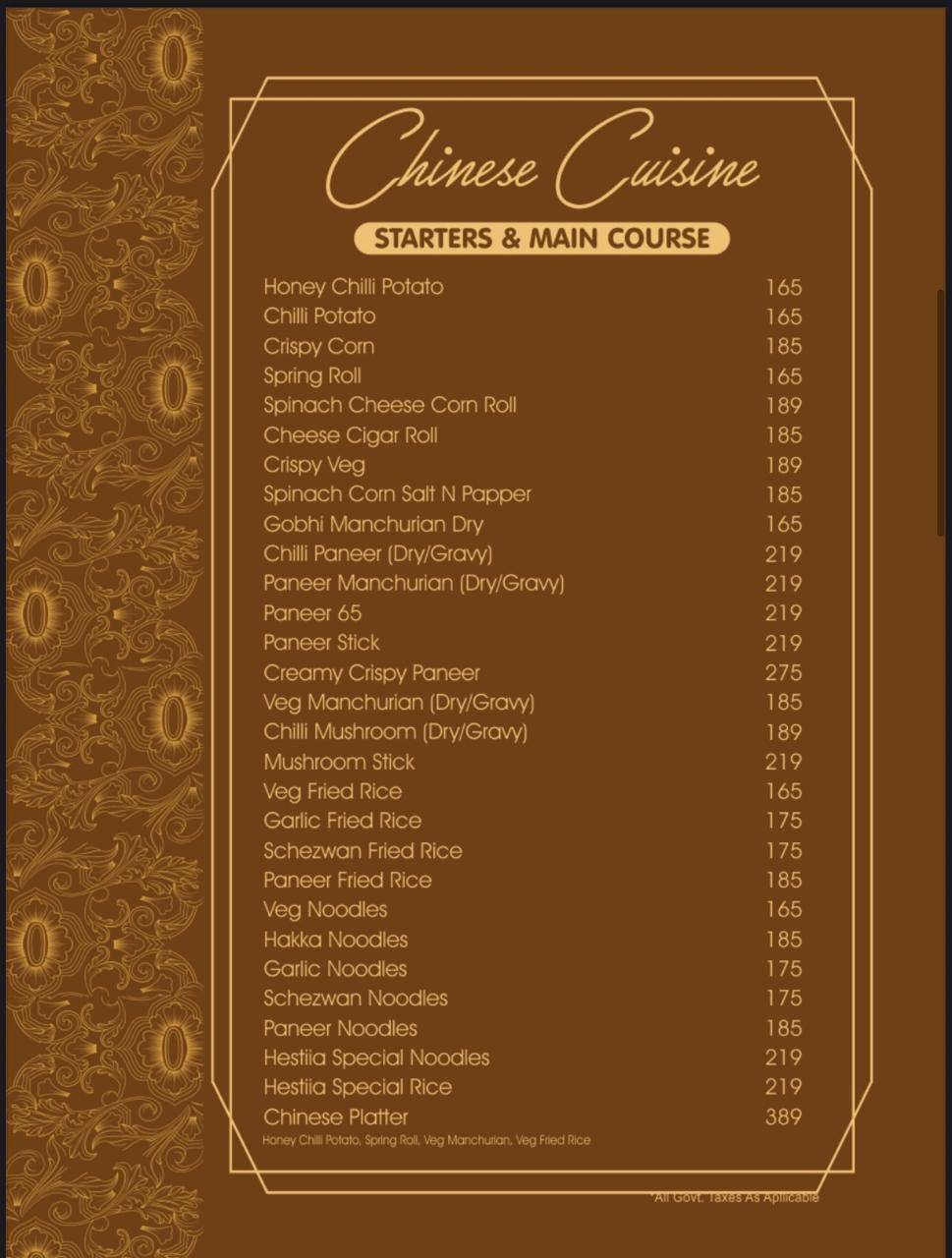 Hestiia restaurant menu