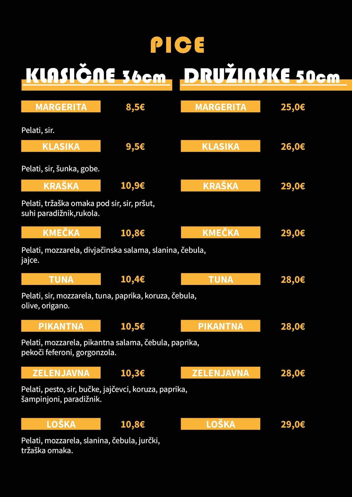 Menu di Kavarna Vahtnca 