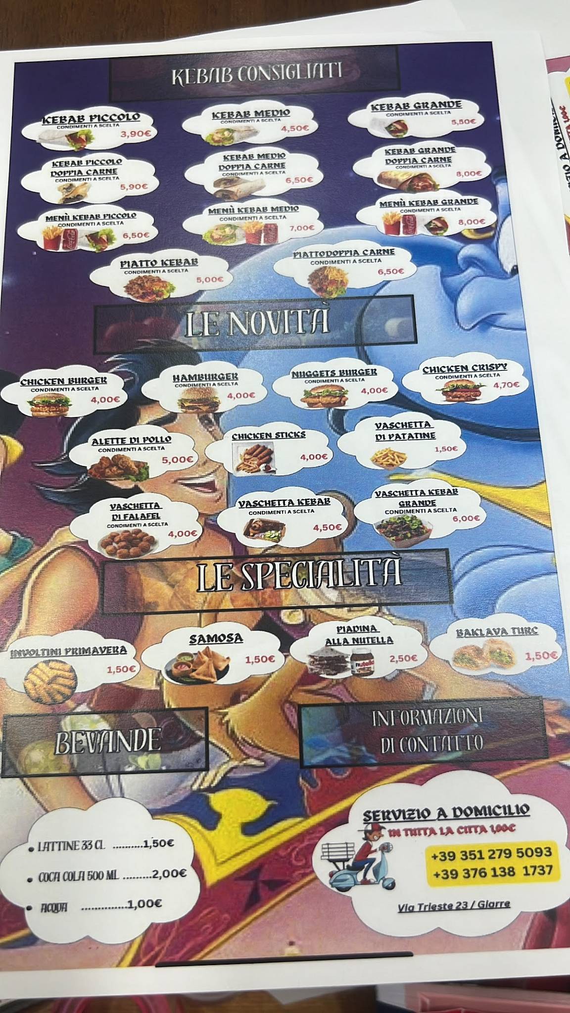 Menu di Kebab Aladdin 