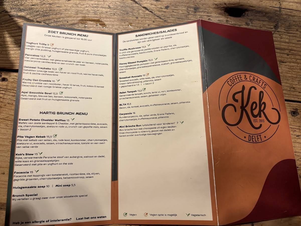 Menu de Kek - De koffiebar van Delft