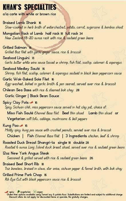 Khan's Cave Grill & Tavern menu