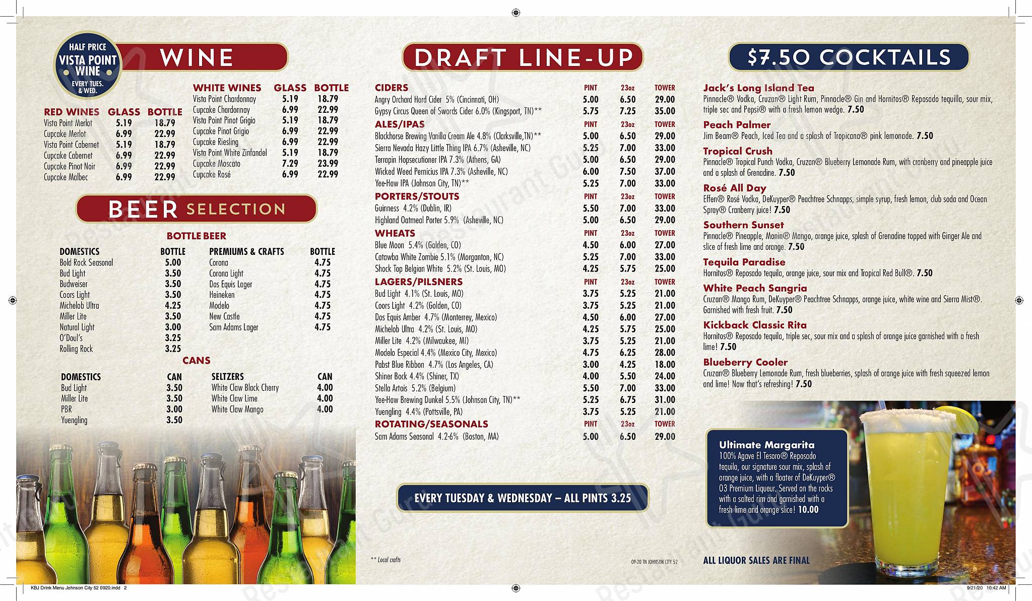 Menu at Kickback Jack's Johnson City pub & bar, Johnson City