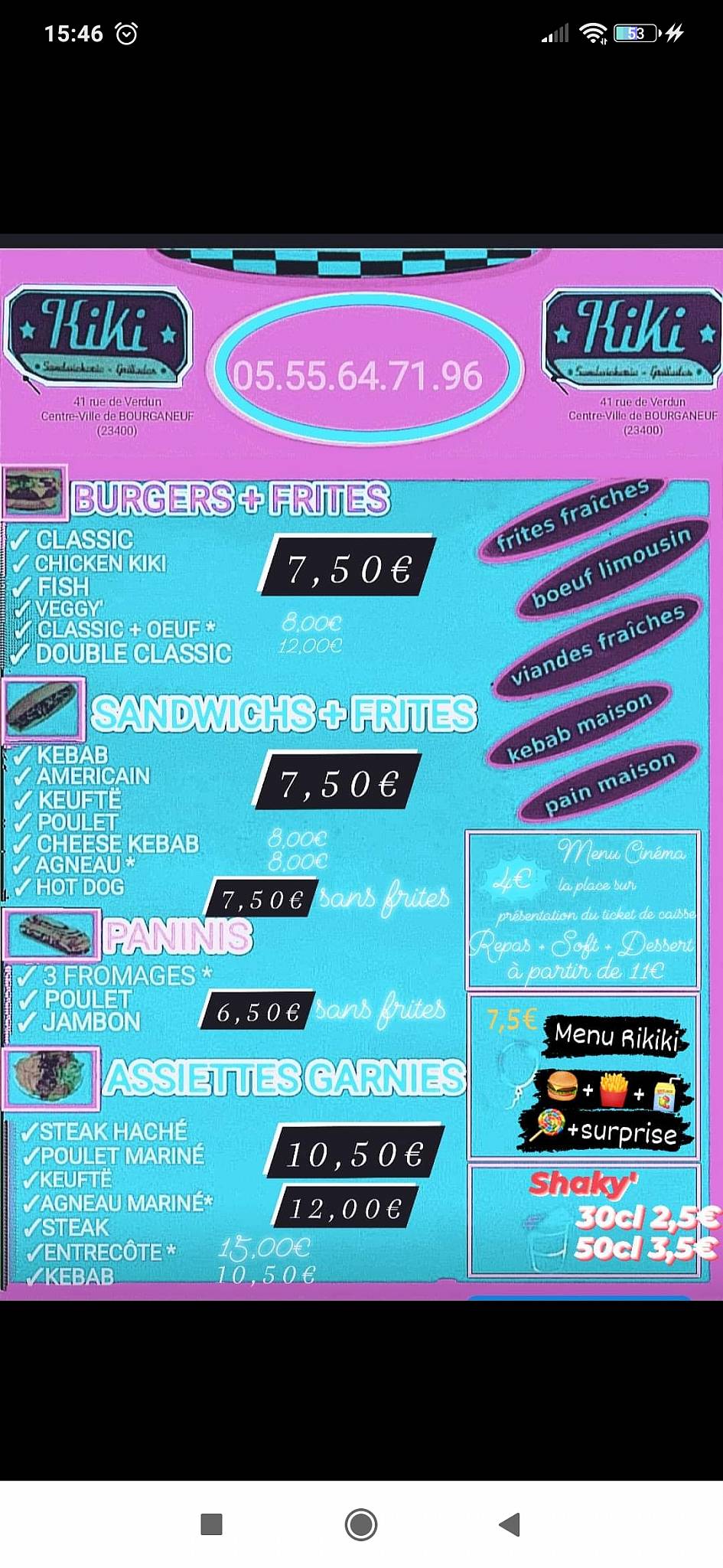 Menu de Kiki, Sandwicherie - Grillades