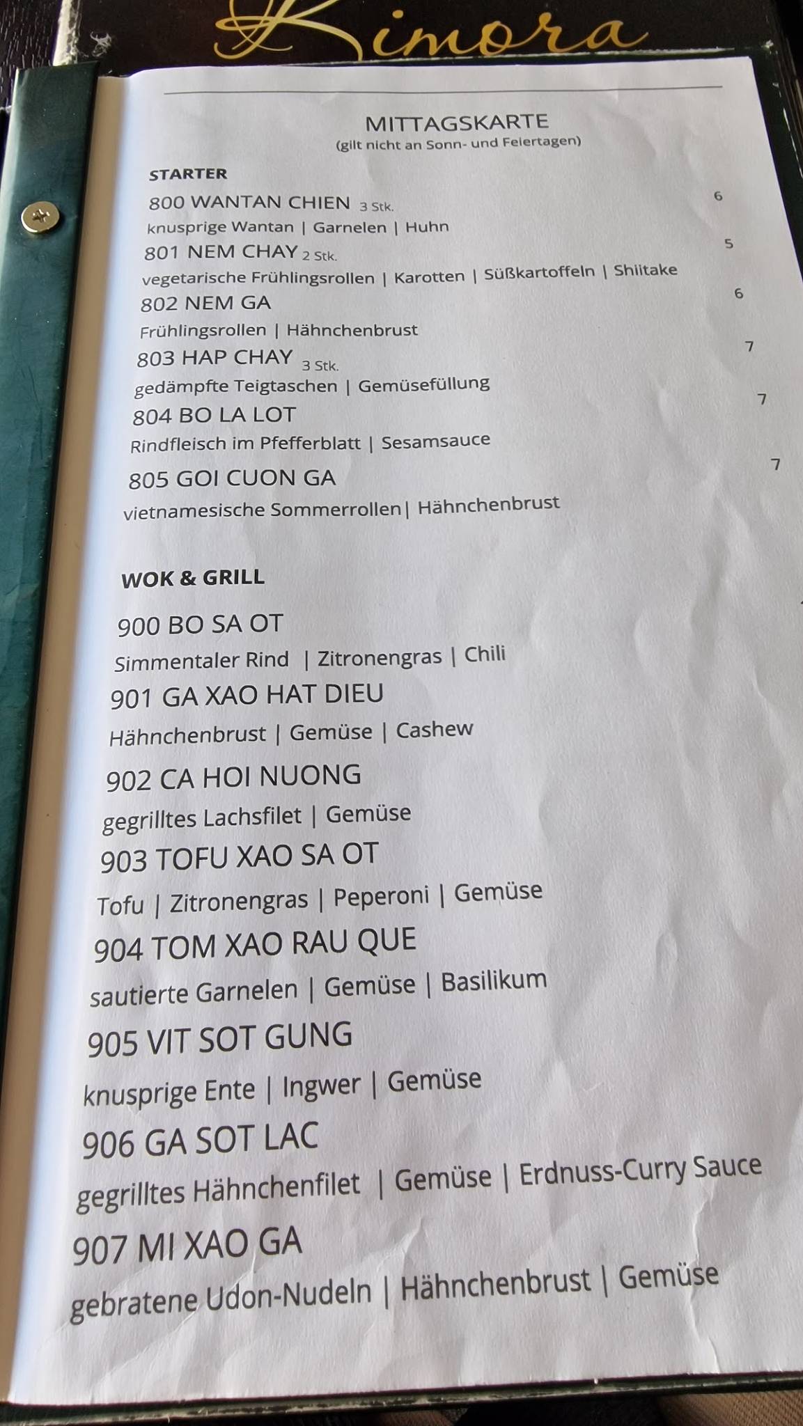 Menu de Kimora