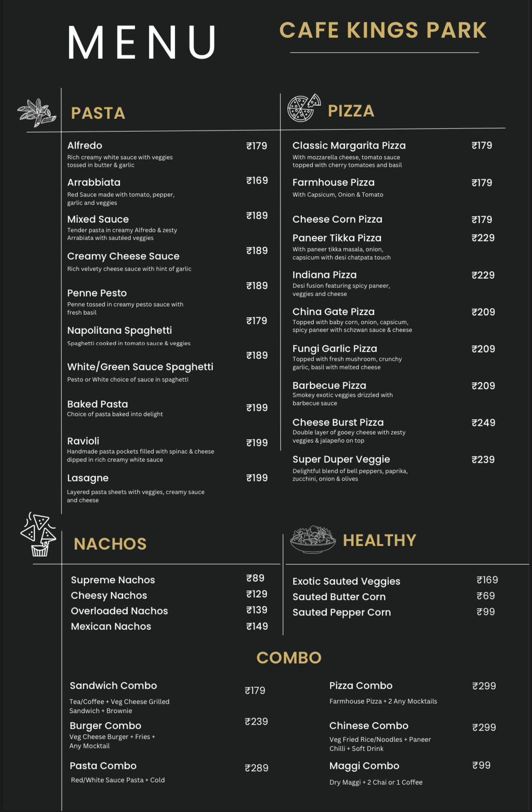 Kings Park Cafe menu