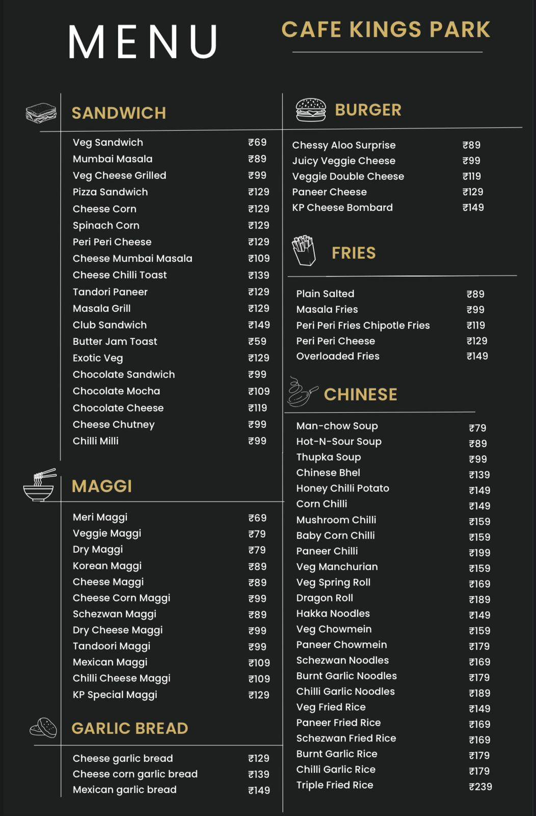 Kings Park Cafe menu