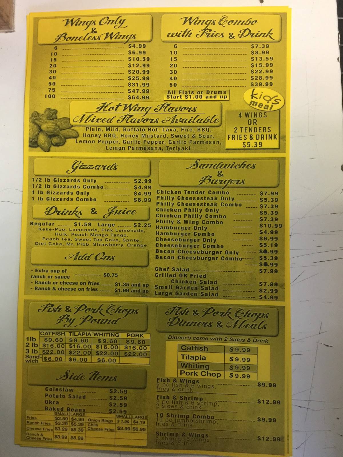 Menu at Kings Wings restaurant, Birmingham, Forestdale Blvd