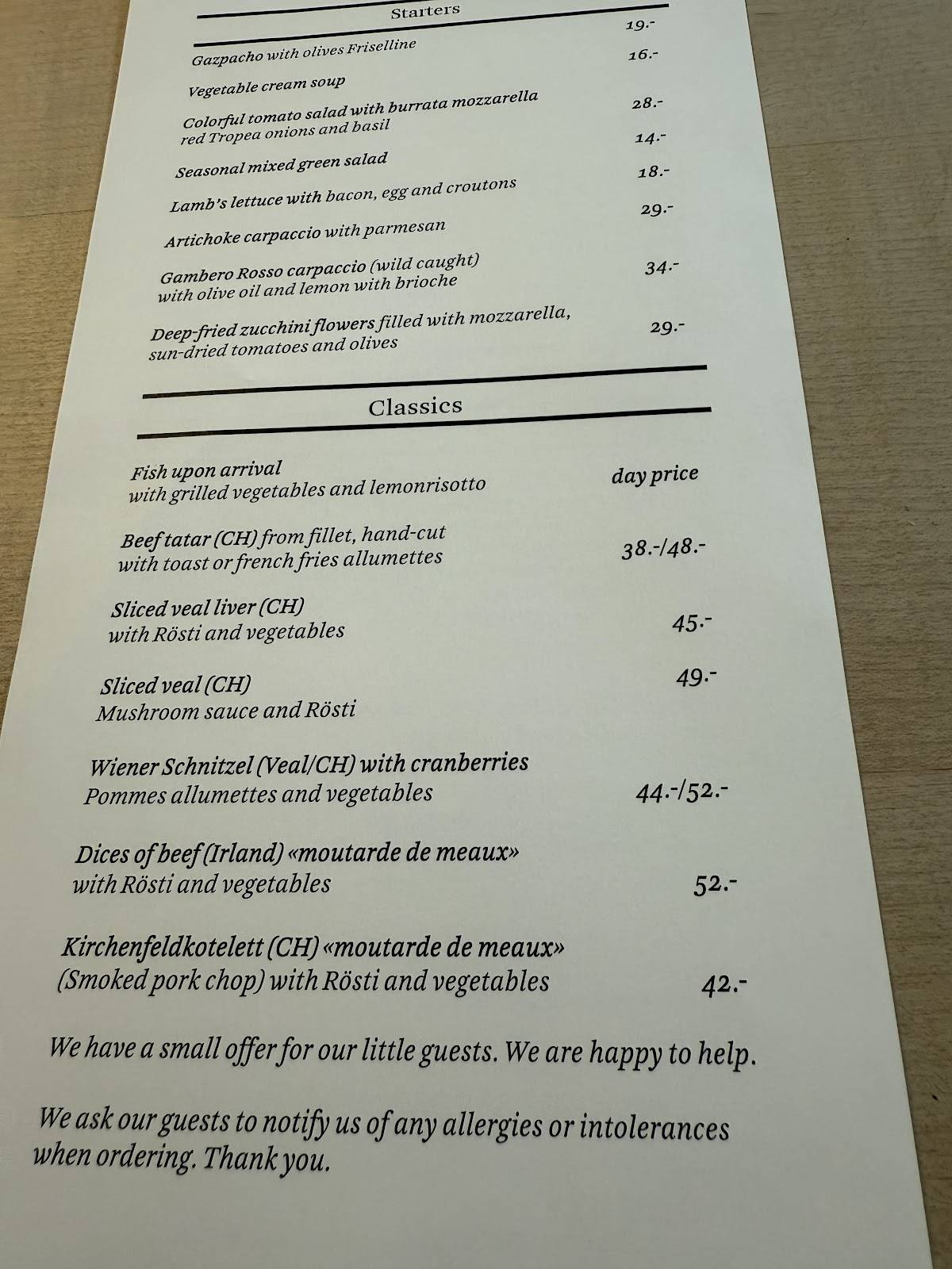 Menu di Kirchenfeld 