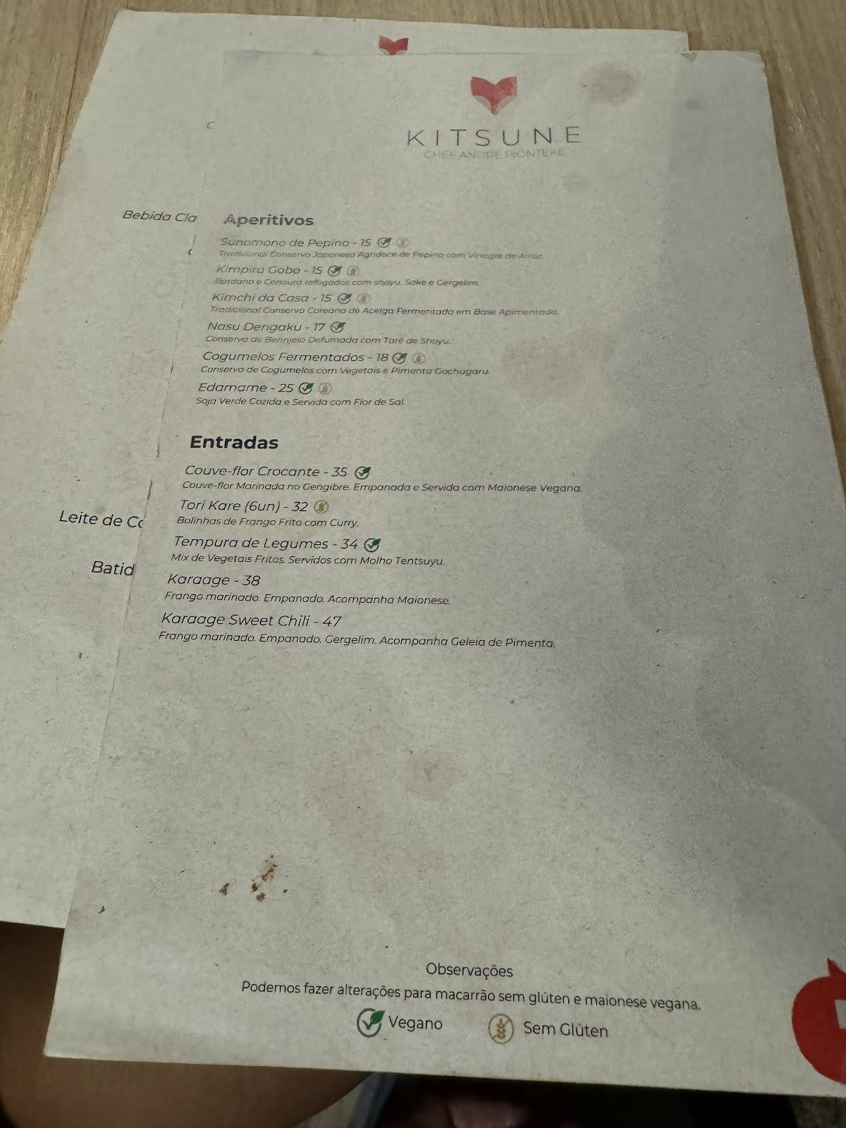 Kitsune cardápio