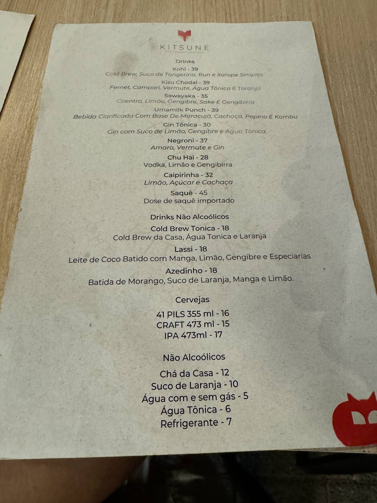 Kitsune cardápio
