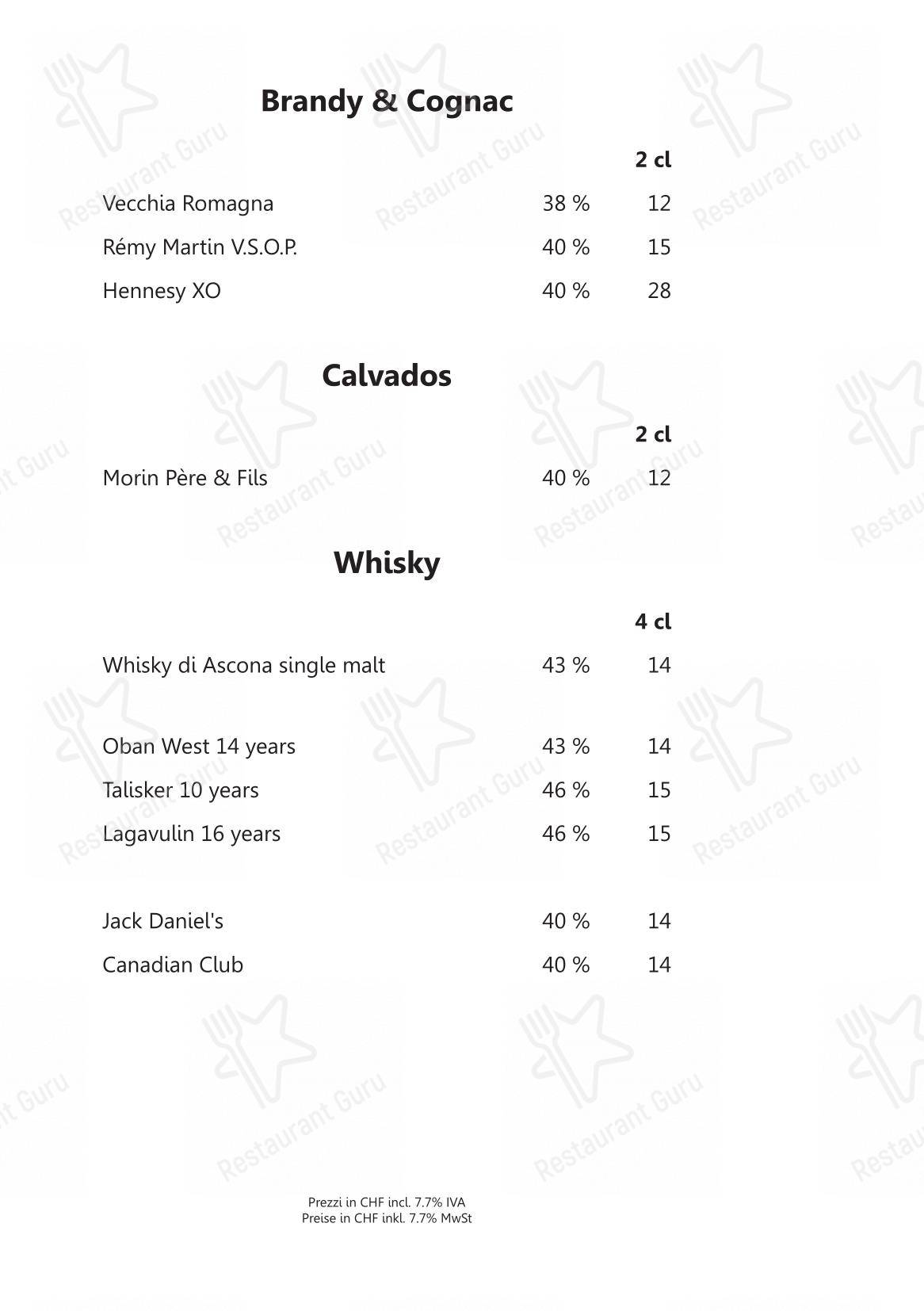 Klingler's Ristorante Ascona in Ascona - Крафт меню