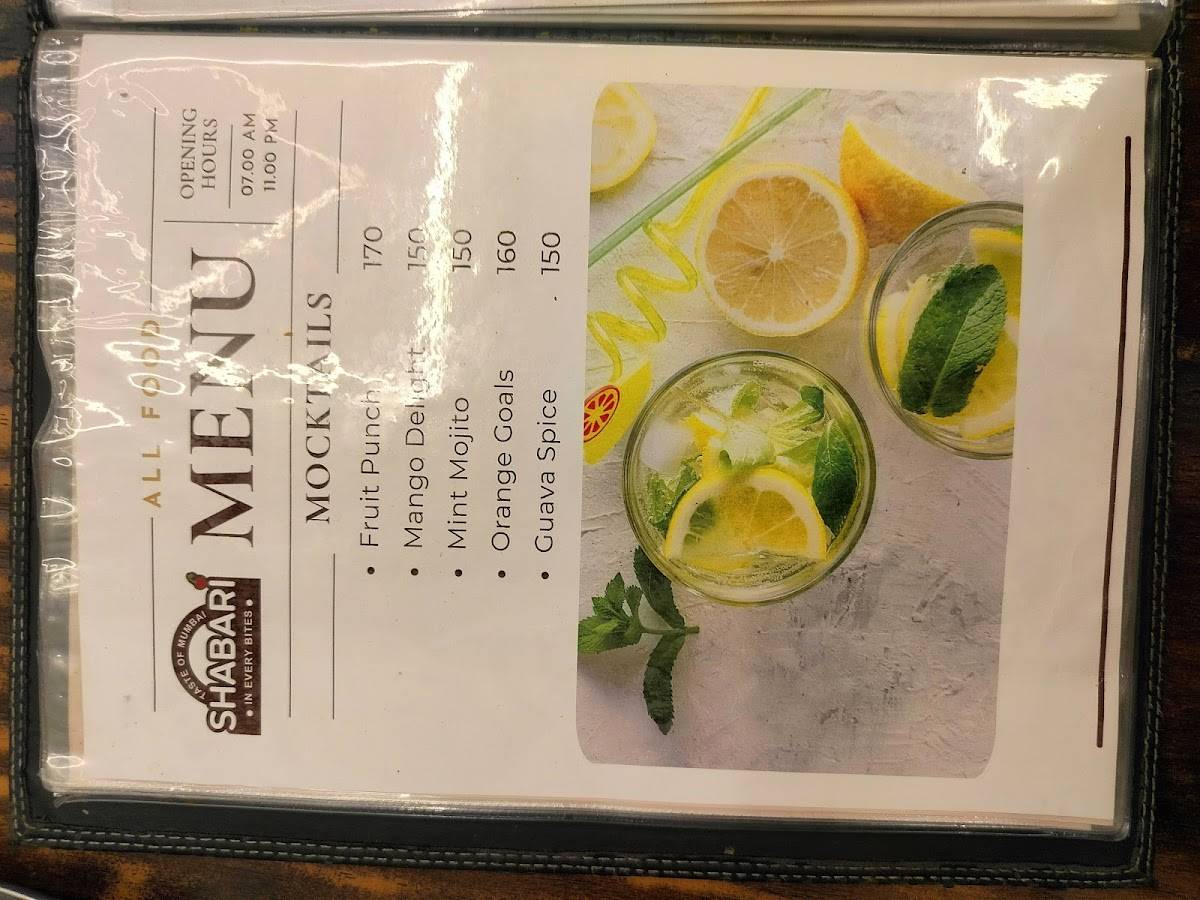 Hotel Shabari menu