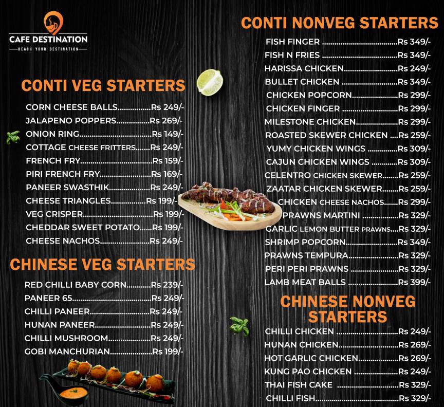 Cafe Destination menu