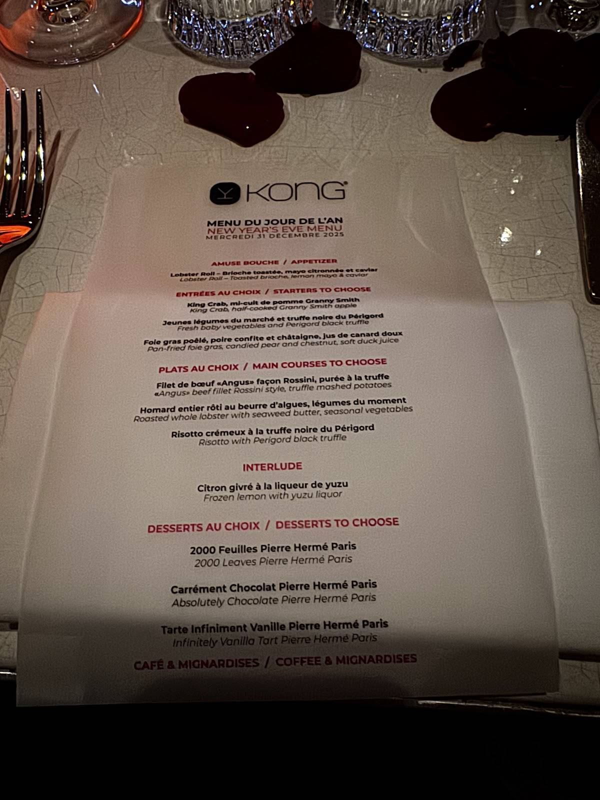 Menu de Kong